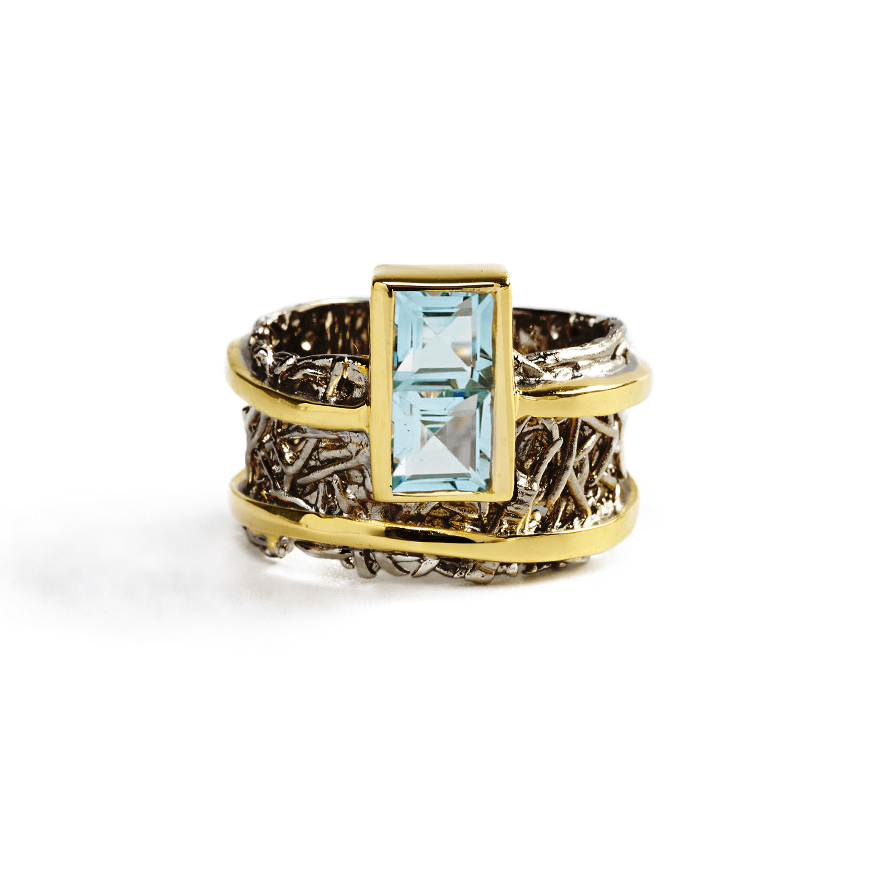 Verina Ring with Choice of Gems: Peridot, Amethyst, Topaz, Citrine, Rhodolite - in Black Rhodium & Gold