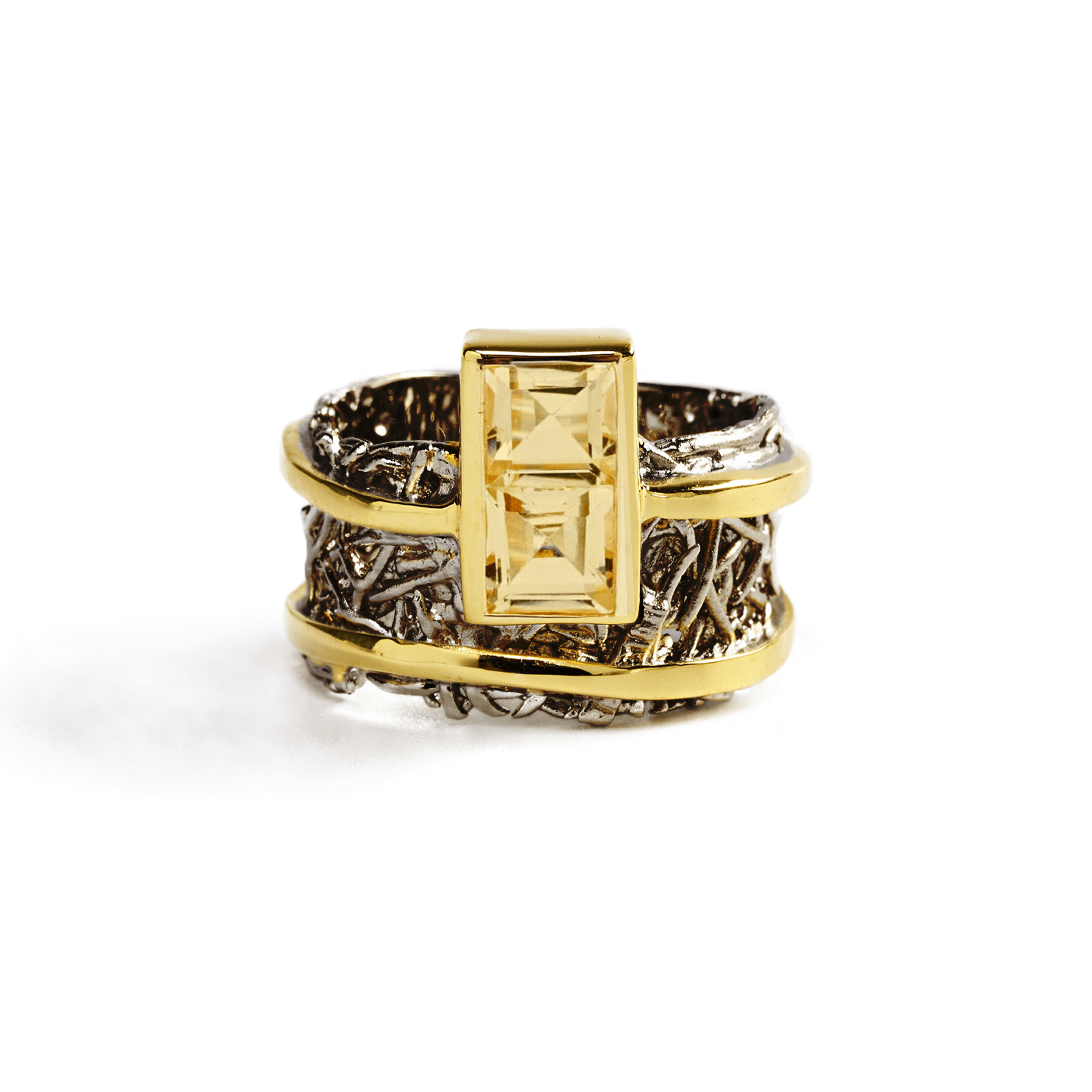 Verina Ring with Choice of Gems: Peridot, Amethyst, Topaz, Citrine, Rhodolite - in Black Rhodium & Gold