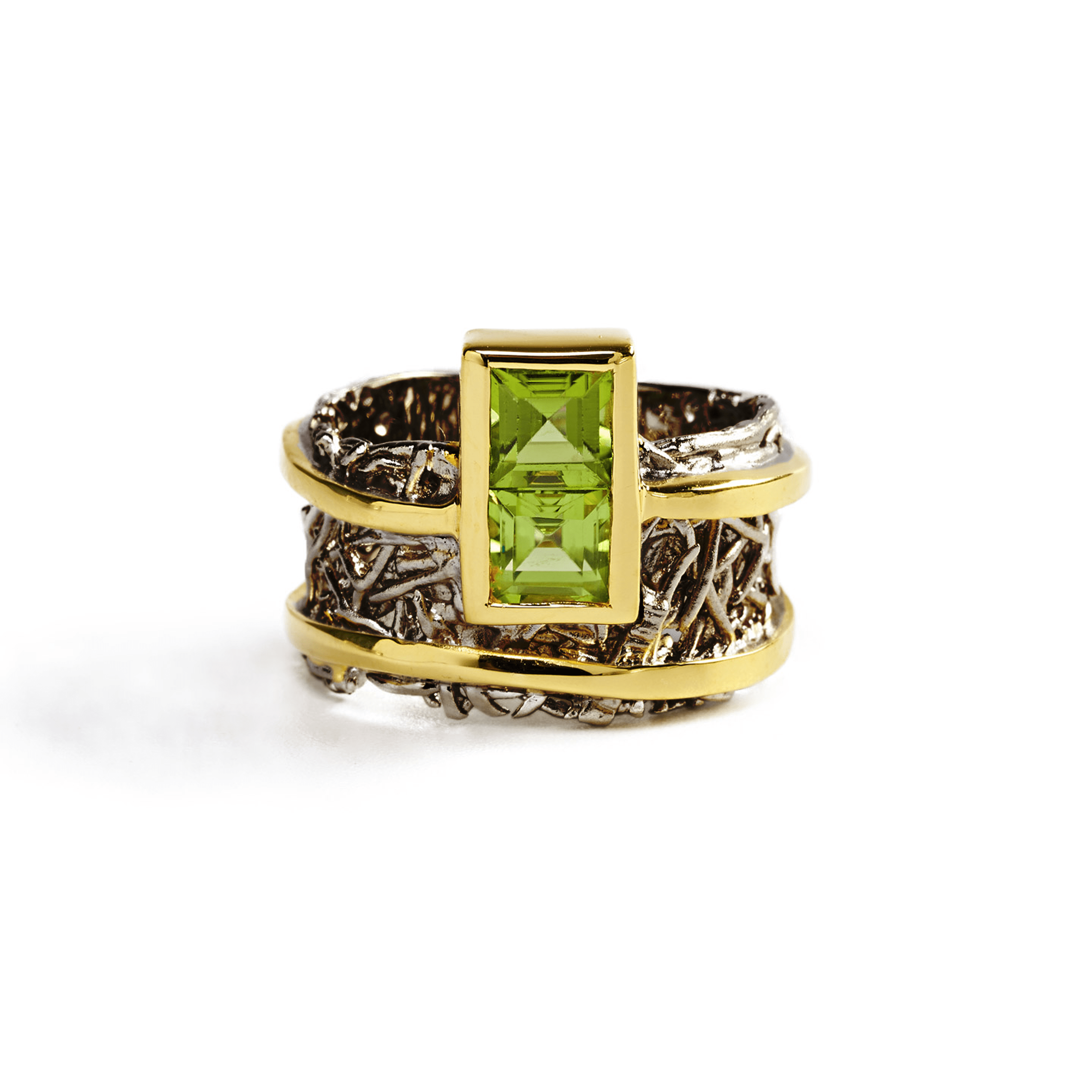 Verina Ring with Choice of Gems: Peridot, Amethyst, Topaz, Citrine, Rhodolite - in Black Rhodium & Gold