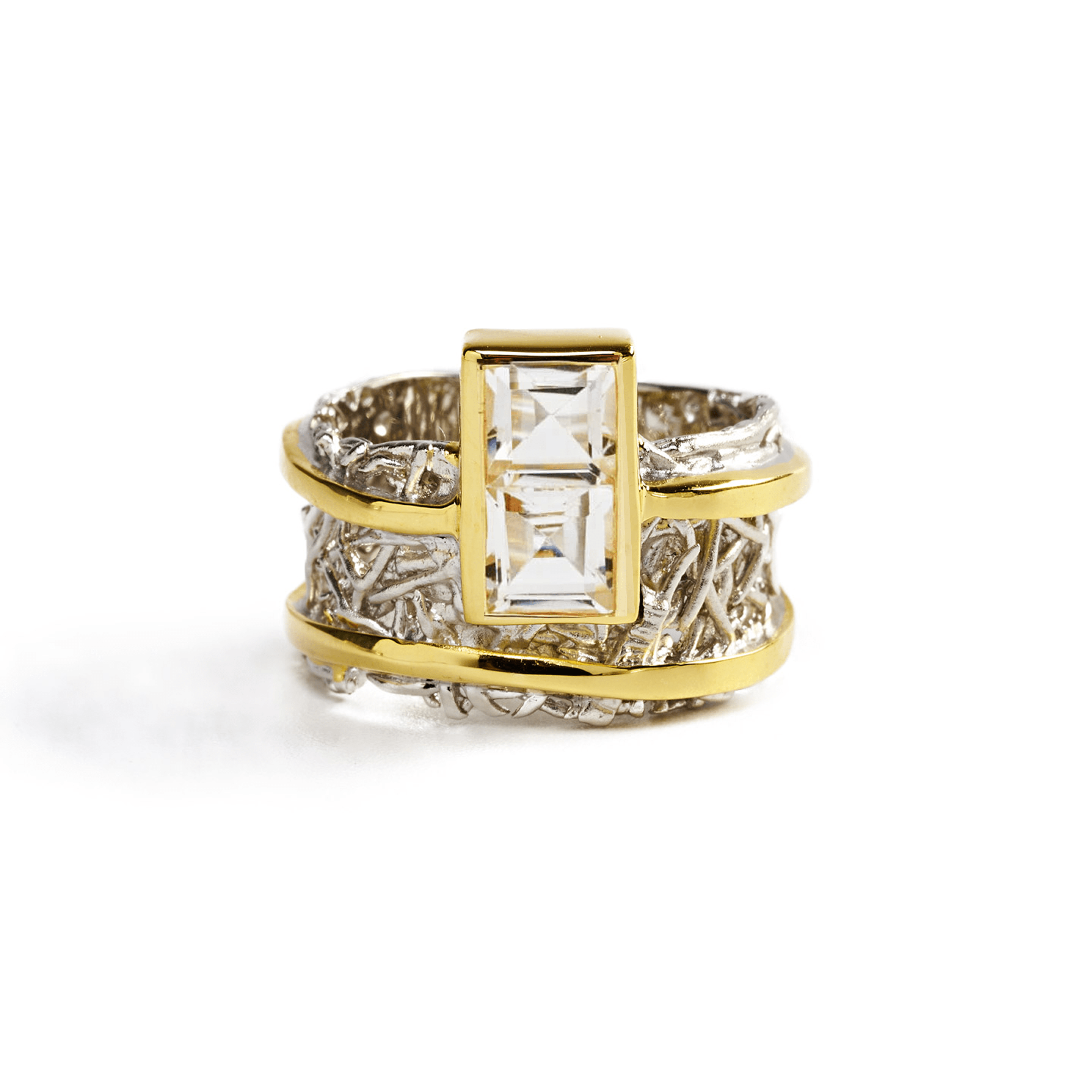 Verina Ring with Choice of Gems: Peridot, Amethyst, Topaz, Citrine, Rhodolite - in White Rhodium & Gold