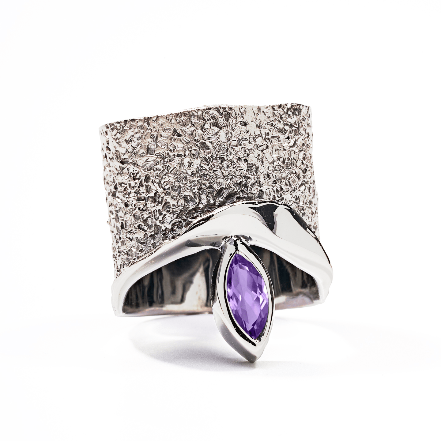 Eartha Ring with Custom Gems: Topaz, Amethyst, Peridot, Rhodolite, Citrine, Smoky Quartz in White Rhodium