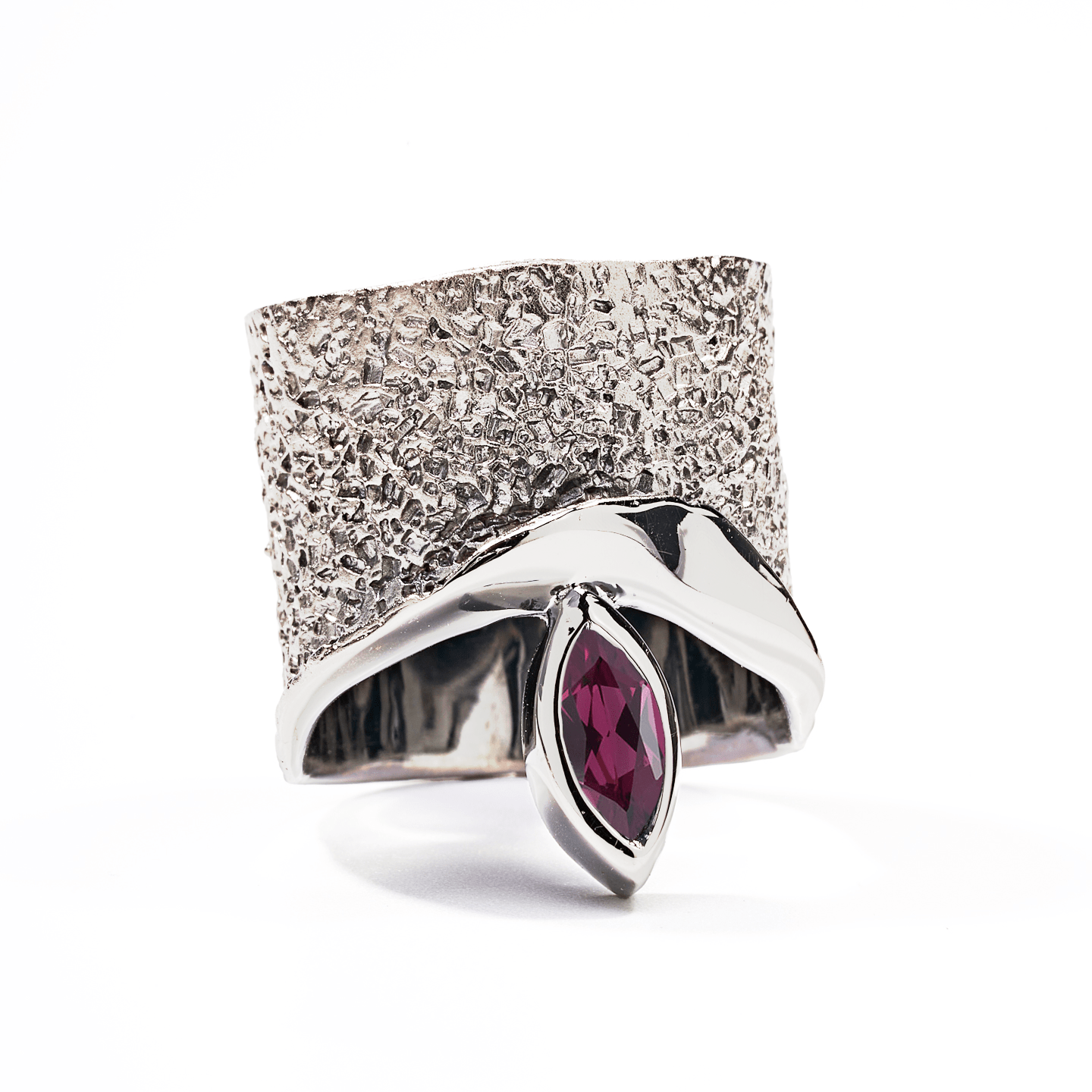 Eartha Ring with Custom Gems: Topaz, Amethyst, Peridot, Rhodolite, Citrine, Smoky Quartz in White Rhodium