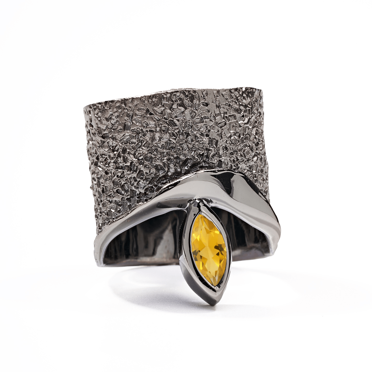 Eartha Ring with Custom Gems: Topaz, Amethyst, Peridot, Rhodolite, Citrine, Smoky Quartz in Black Rhodium