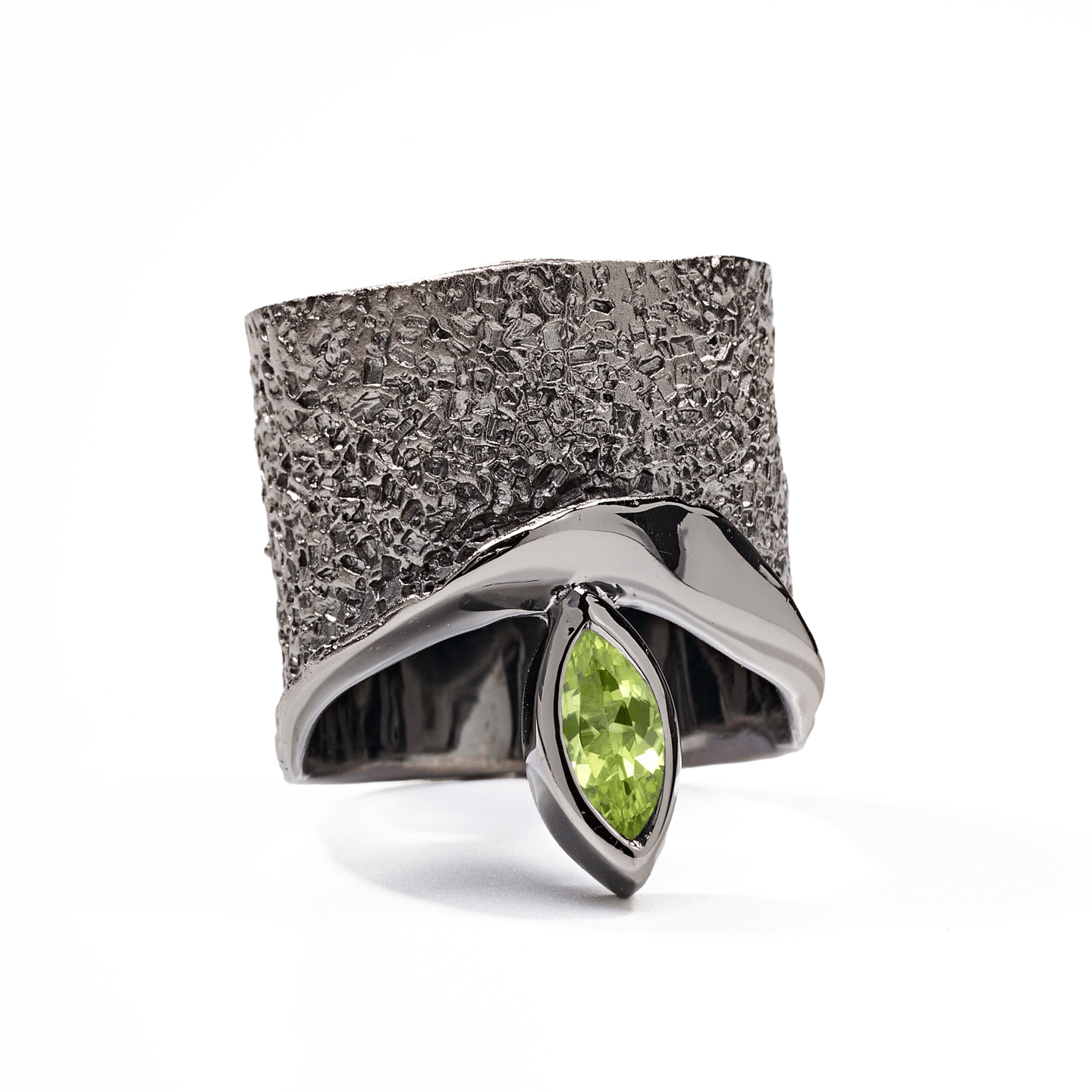 Eartha Ring with Custom Gems: Topaz, Amethyst, Peridot, Rhodolite, Citrine, Smoky Quartz in Black Rhodium