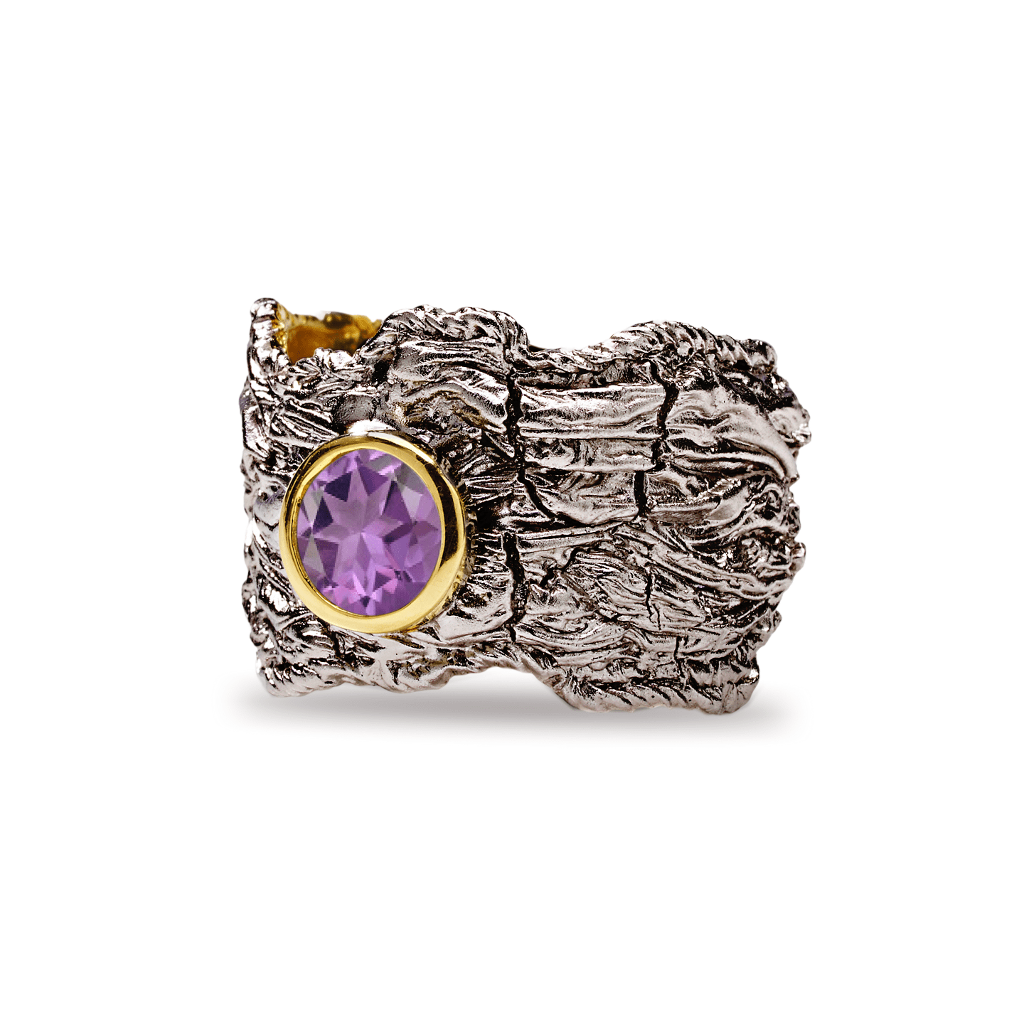 Althea Ring with Custom Gems: Topaz, Amethyst, Peridot, Rhodolite, Citrine in Black Rhodium & Gold