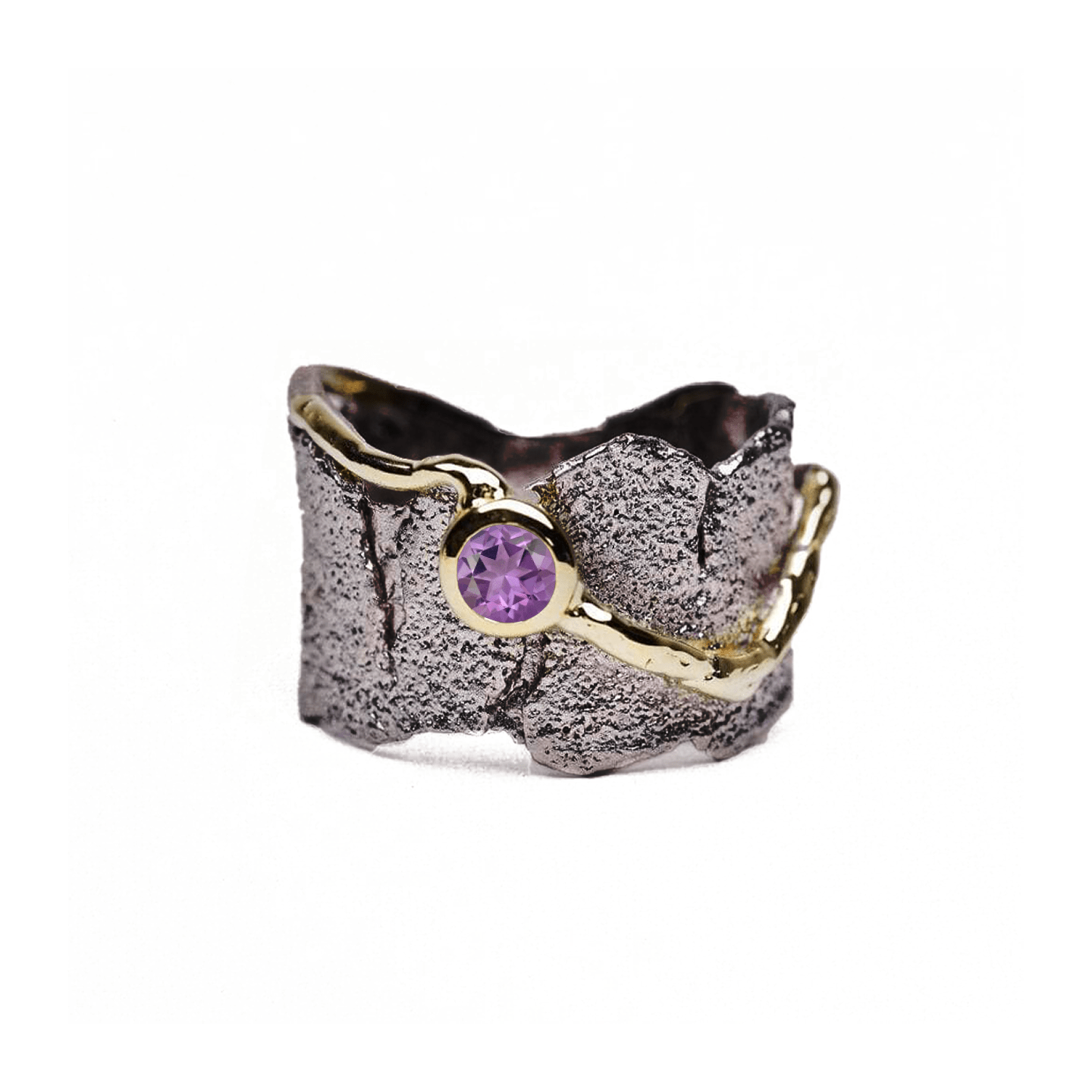Revele Ring with Gem Options: Garnet, Sapphire, Peridot, Amethyst, Citrine, Smoky Quartz - In Black Rhodium & Gold