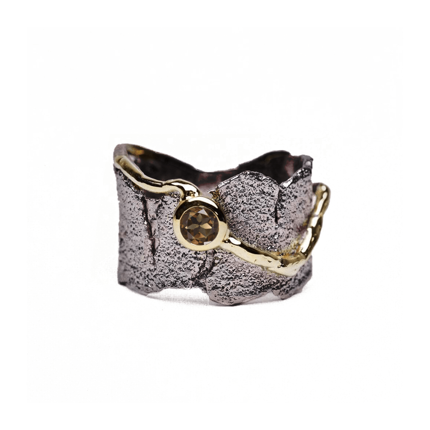 Revele Ring with Gem Options: Garnet, Sapphire, Peridot, Amethyst, Citrine, Smoky Quartz - In Black Rhodium & Gold
