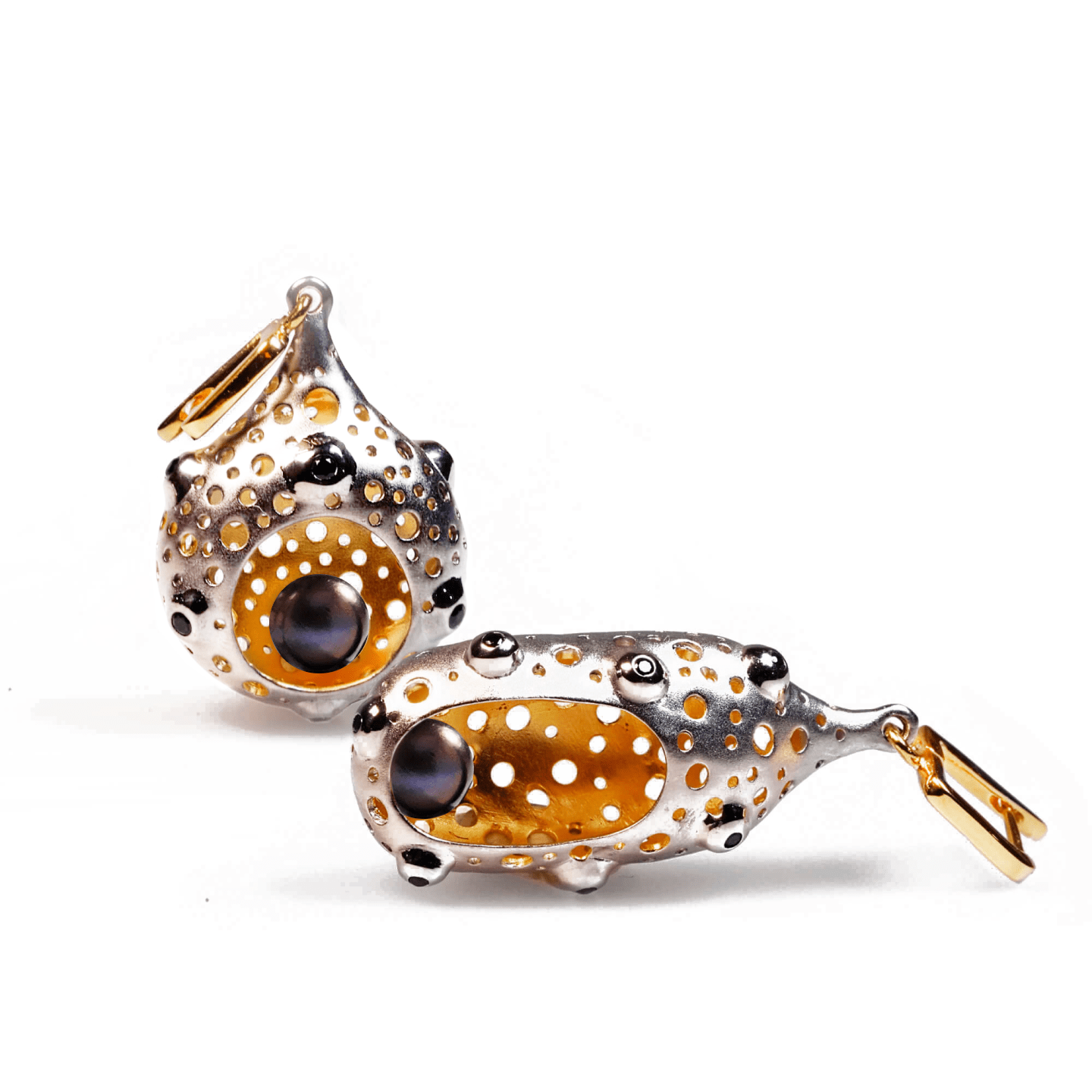 Vergaa Asymmetric Pearl Earrings Personalized & Co-Designed with Custom Options: Black Pearl, White Pearl, White Rhodium, Black Rhodium & Gold