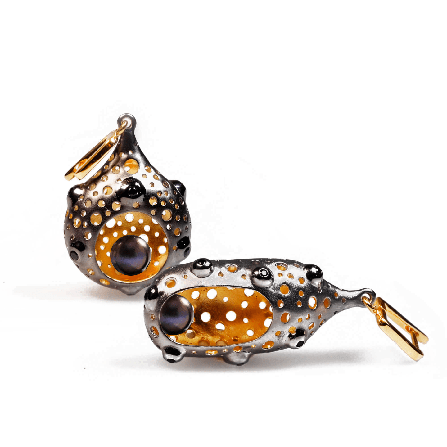 Vergaa Asymmetric Pearl Earrings Personalized & Co-Designed with Custom Options: Black Pearl, White Pearl, White Rhodium, Black Rhodium & Gold