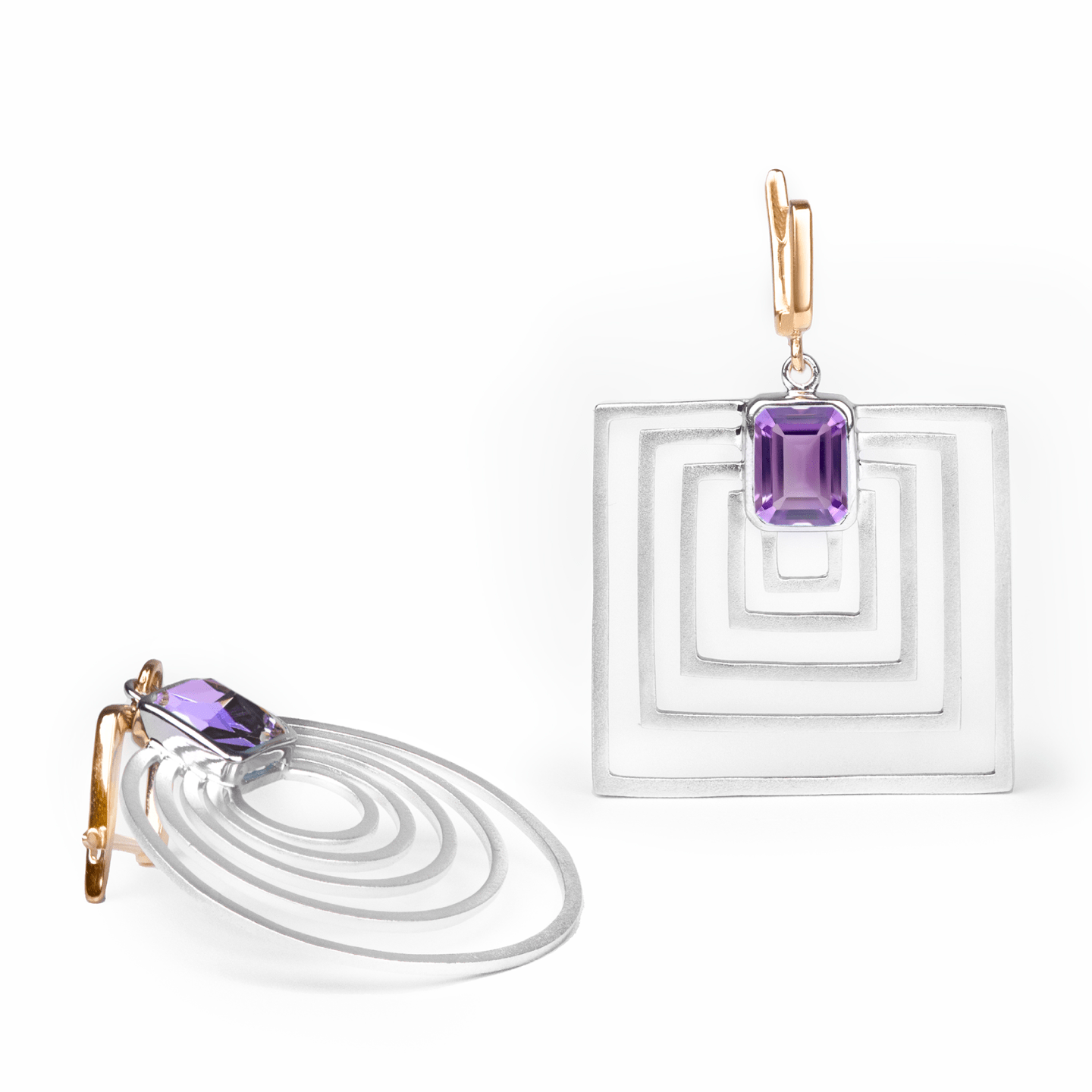 Poincare Earrings Personalized & Co-Designed with Custom Options: Blue Topaz, Amethyst, Citrine, Lemon Quartz, Garnet, Smoky Quartz, White or Black Rhodium, Gold