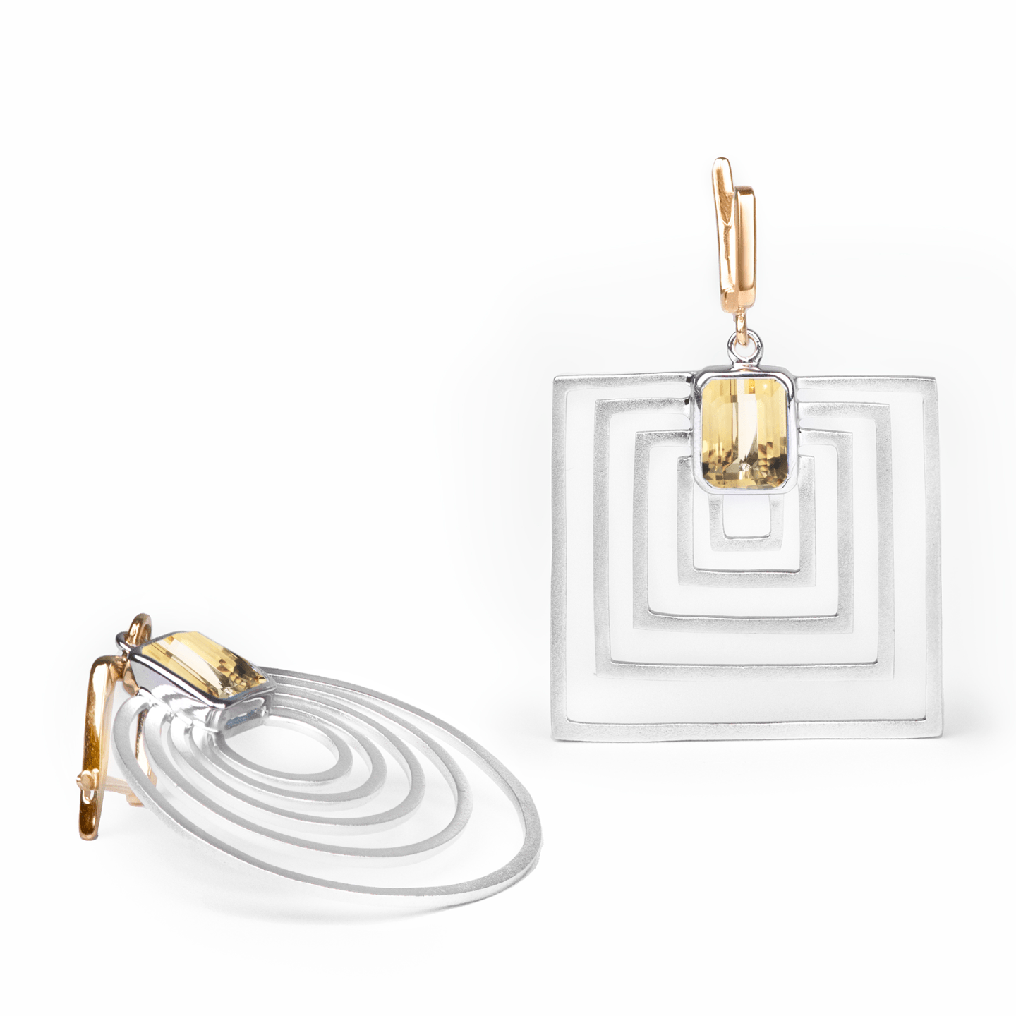 Poincare Earrings Personalized & Co-Designed with Custom Options: Blue Topaz, Amethyst, Citrine, Lemon Quartz, Garnet, Smoky Quartz, White or Black Rhodium, Gold