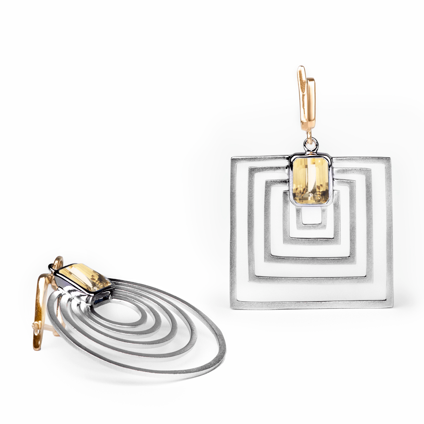 Poincare Earrings Personalized & Co-Designed with Custom Options: Blue Topaz, Amethyst, Citrine, Lemon Quartz, Garnet, Smoky Quartz, White or Black Rhodium, Gold