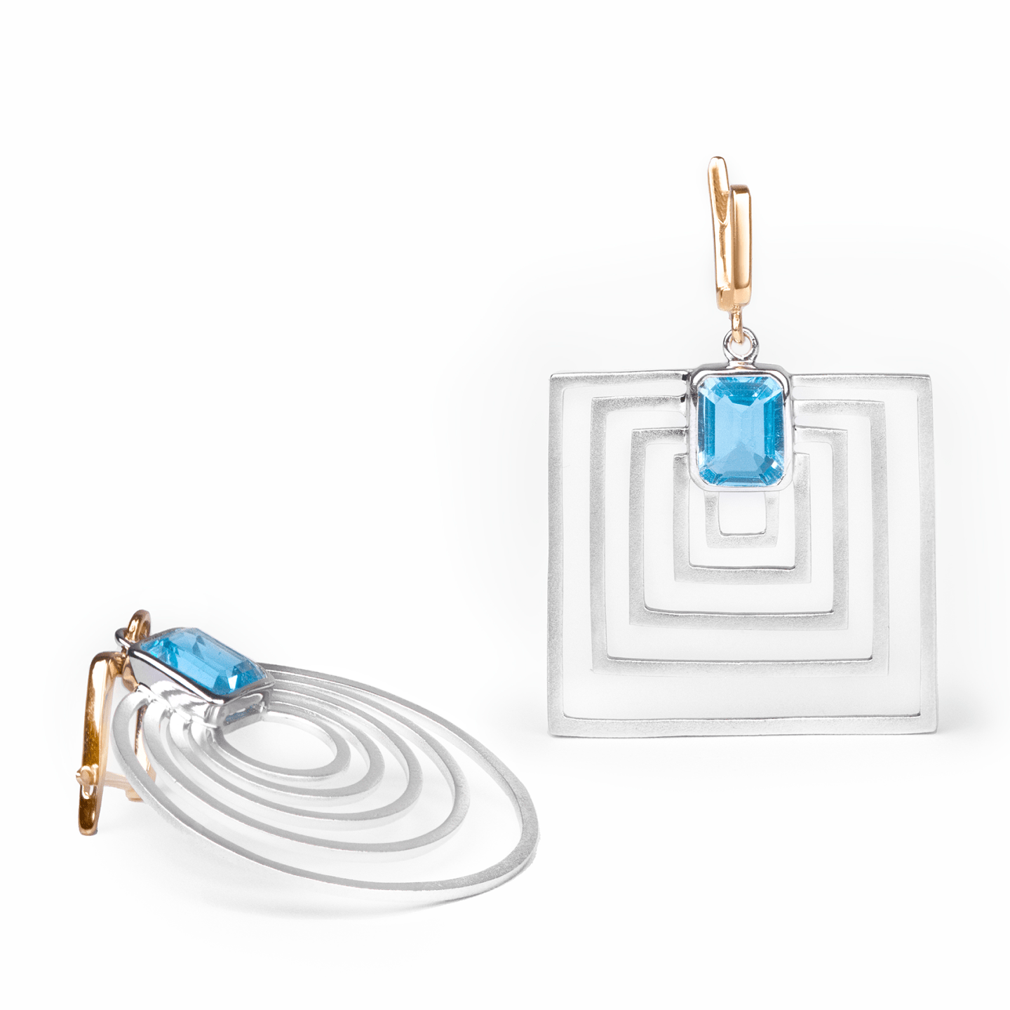 Poincare Earrings Personalized & Co-Designed with Custom Options: Blue Topaz, Amethyst, Citrine, Lemon Quartz, Garnet, Smoky Quartz, White or Black Rhodium, Gold