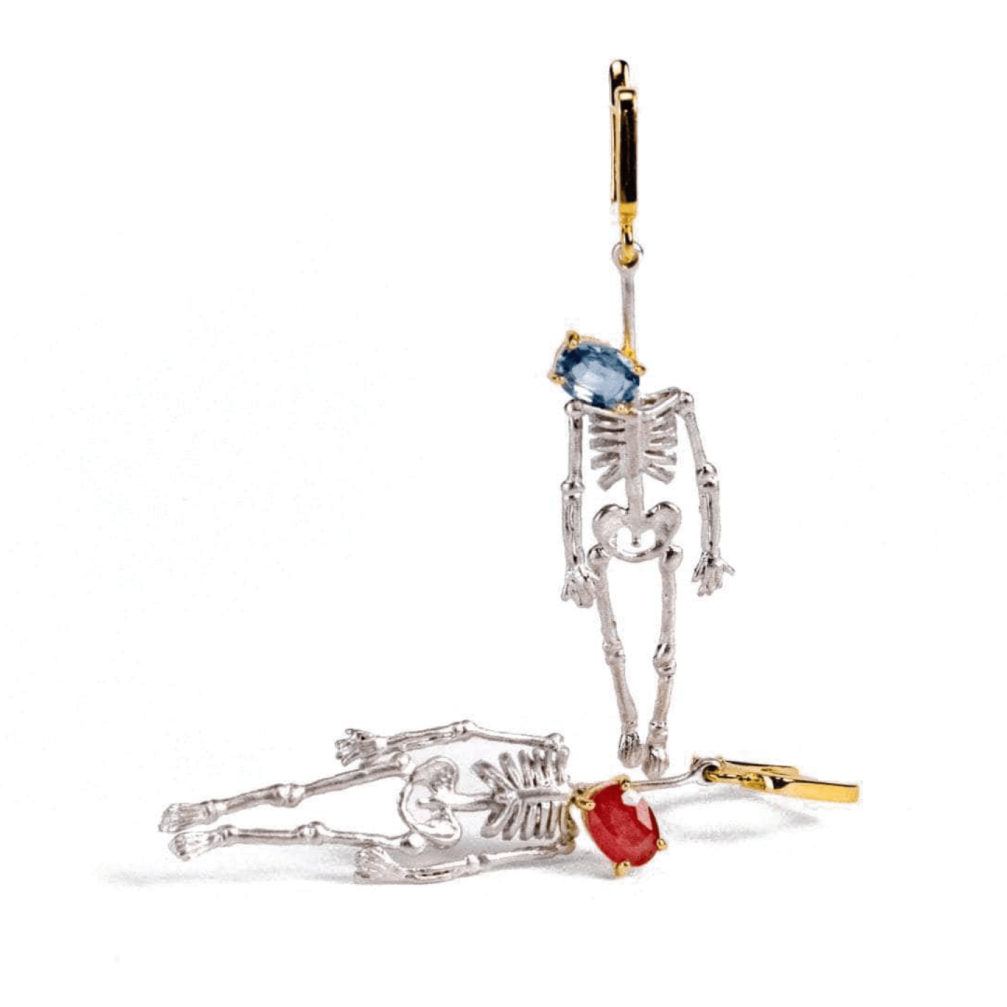 Angleter Skeleton Earrings Co-Designed with Custom Gemstone & Plating Options: Blue Topaz, Citrine, Sapphire, Ruby, Black or White Rhodium, Gold, Anthracite