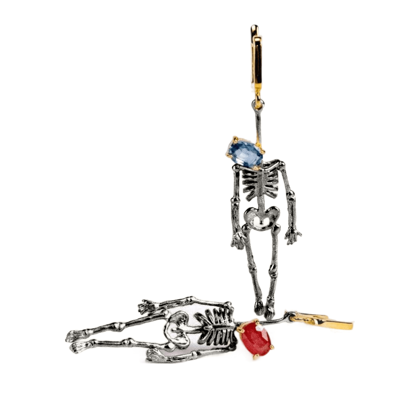 Angleter Skeleton Earrings Co-Designed with Custom Gemstone & Plating Options: Blue Topaz, Citrine, Sapphire, Ruby, Black or White Rhodium, Gold, Anthracite