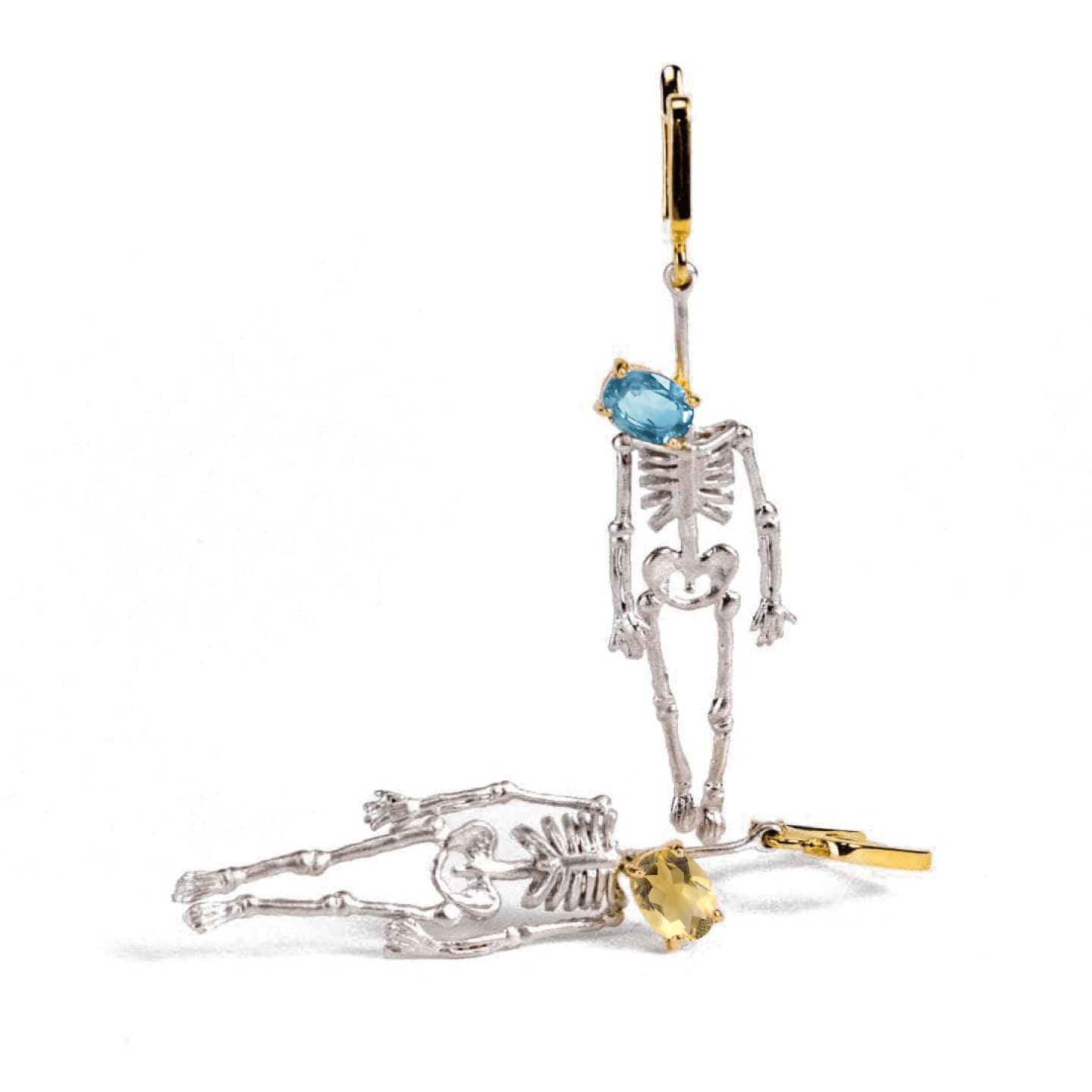 Angleter Skeleton Earrings Co-Designed with Custom Gemstone & Plating Options: Blue Topaz, Citrine, Sapphire, Ruby, Black or White Rhodium, Gold, Anthracite