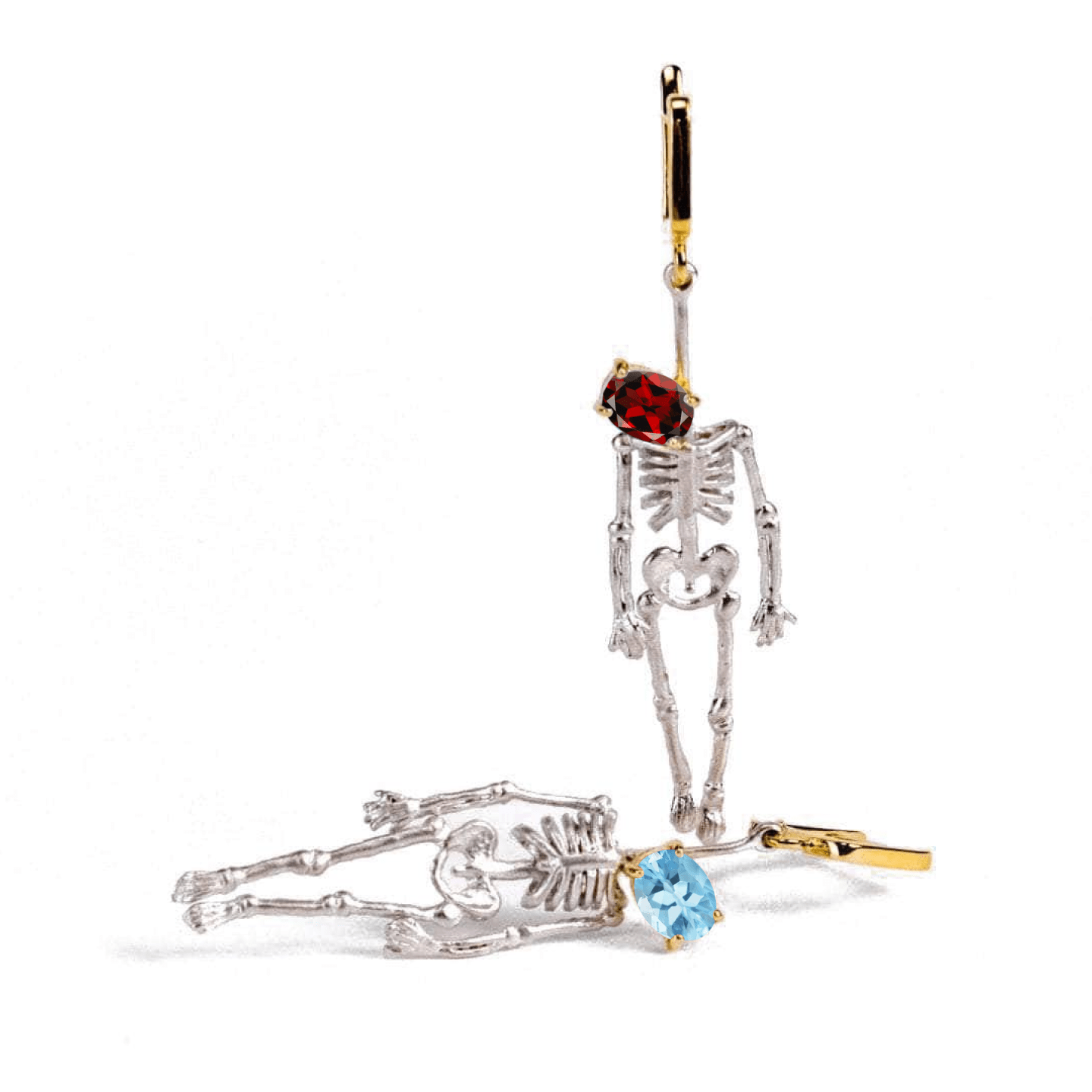 Angleter Skeleton Earrings Co-Designed with Custom Gemstone & Plating Options: Blue Topaz, Citrine, Sapphire, Ruby, Black or White Rhodium, Gold, Anthracite