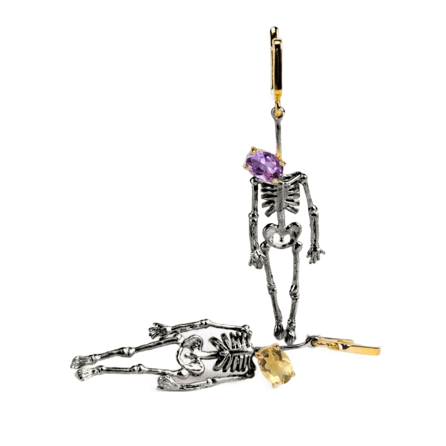 Angleter Skeleton Earrings Co-Designed with Custom Gemstone & Plating Options: Blue Topaz, Citrine, Sapphire, Ruby, Black or White Rhodium, Gold, Anthracite