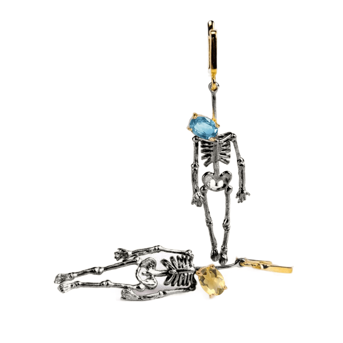 Angleter Skeleton Earrings Co-Designed with Custom Gemstone & Plating Options: Blue Topaz, Citrine, Sapphire, Ruby, Black or White Rhodium, Gold, Anthracite
