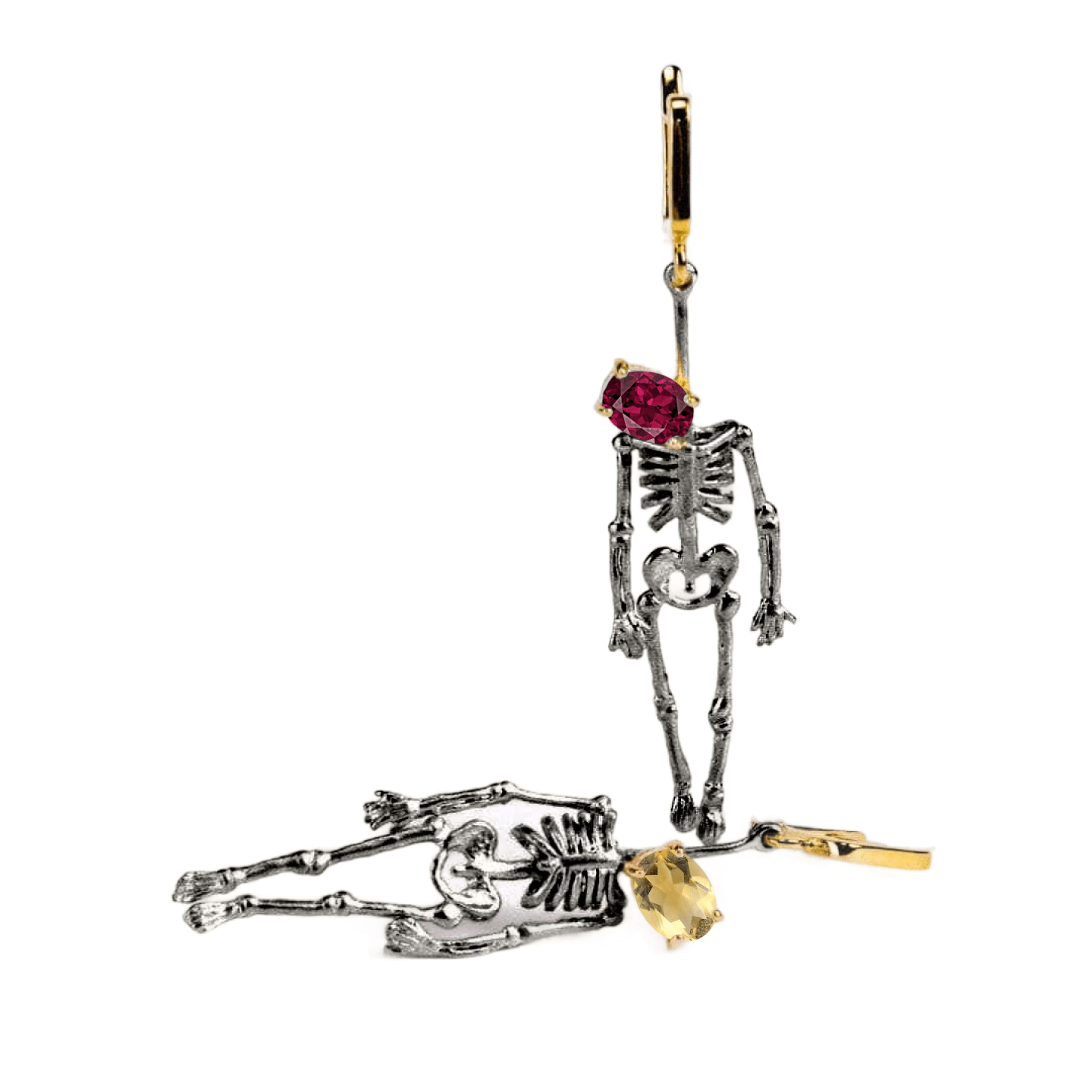 Angleter Skeleton Earrings Co-Designed with Custom Gemstone & Plating Options: Blue Topaz, Citrine, Sapphire, Ruby, Black or White Rhodium, Gold, Anthracite
