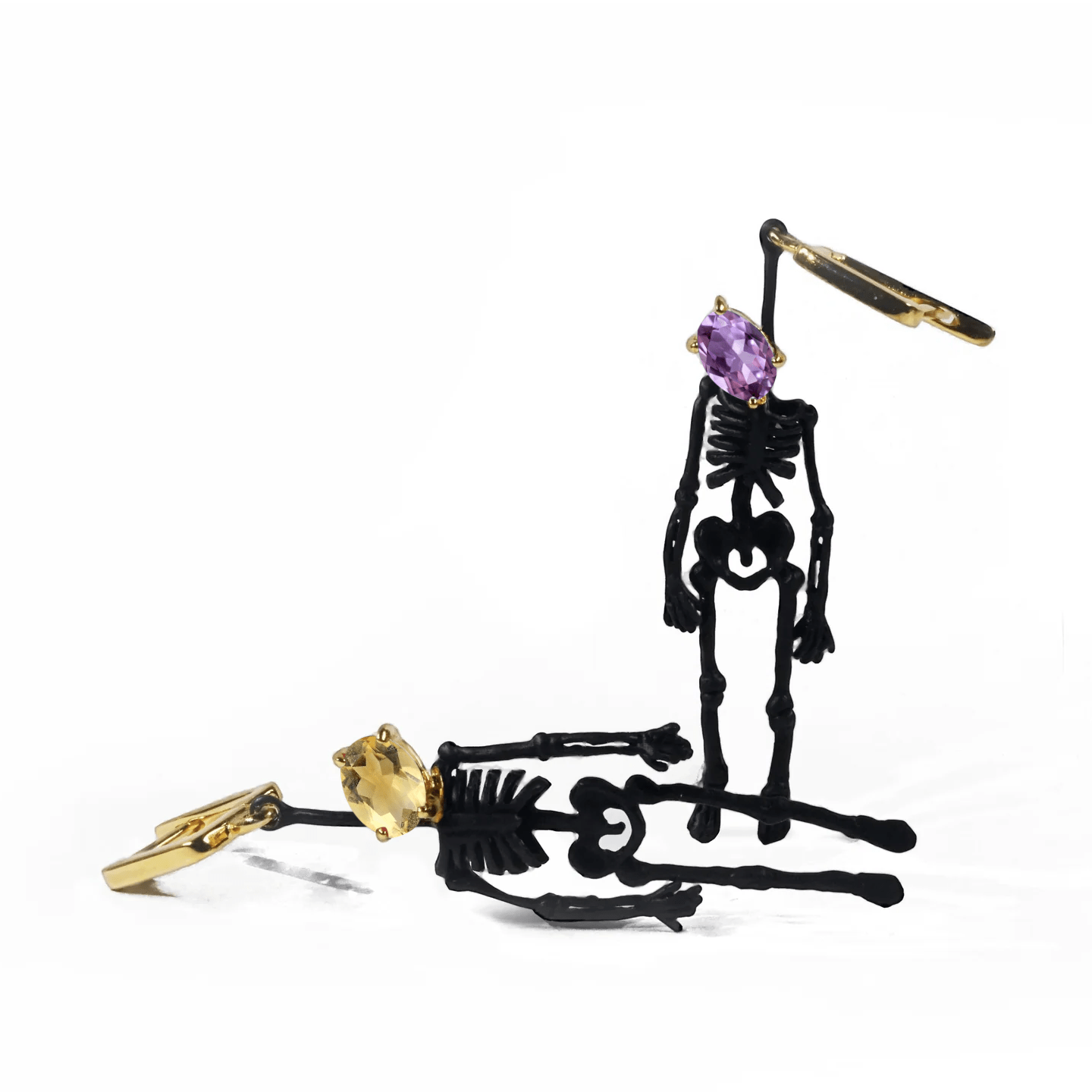 Angleter Skeleton Earrings Co-Designed with Custom Gemstone & Plating Options: Blue Topaz, Citrine, Sapphire, Ruby, Black or White Rhodium, Gold, Anthracite