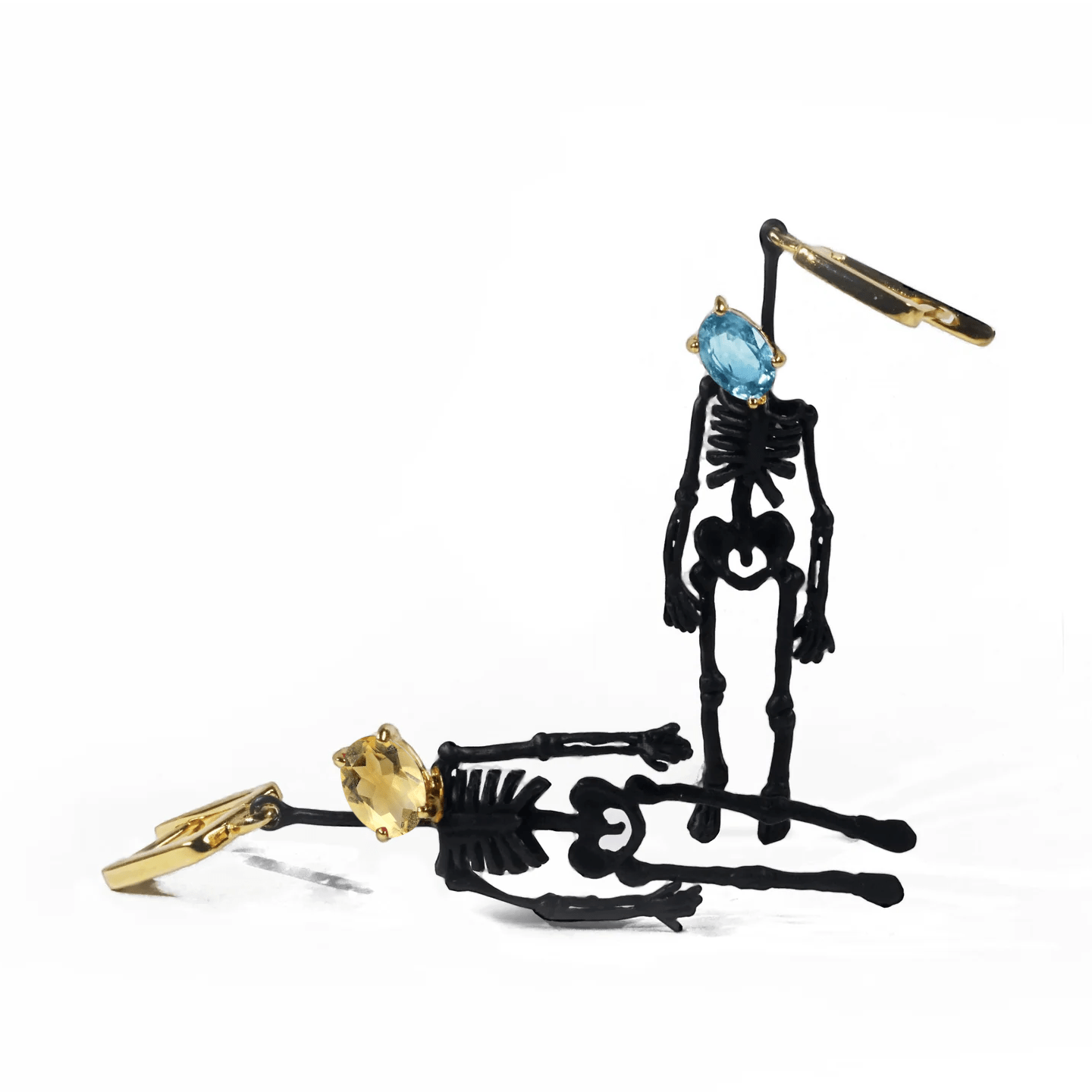 Angleter Skeleton Earrings Co-Designed with Custom Gemstone & Plating Options: Blue Topaz, Citrine, Sapphire, Ruby, Black or White Rhodium, Gold, Anthracite