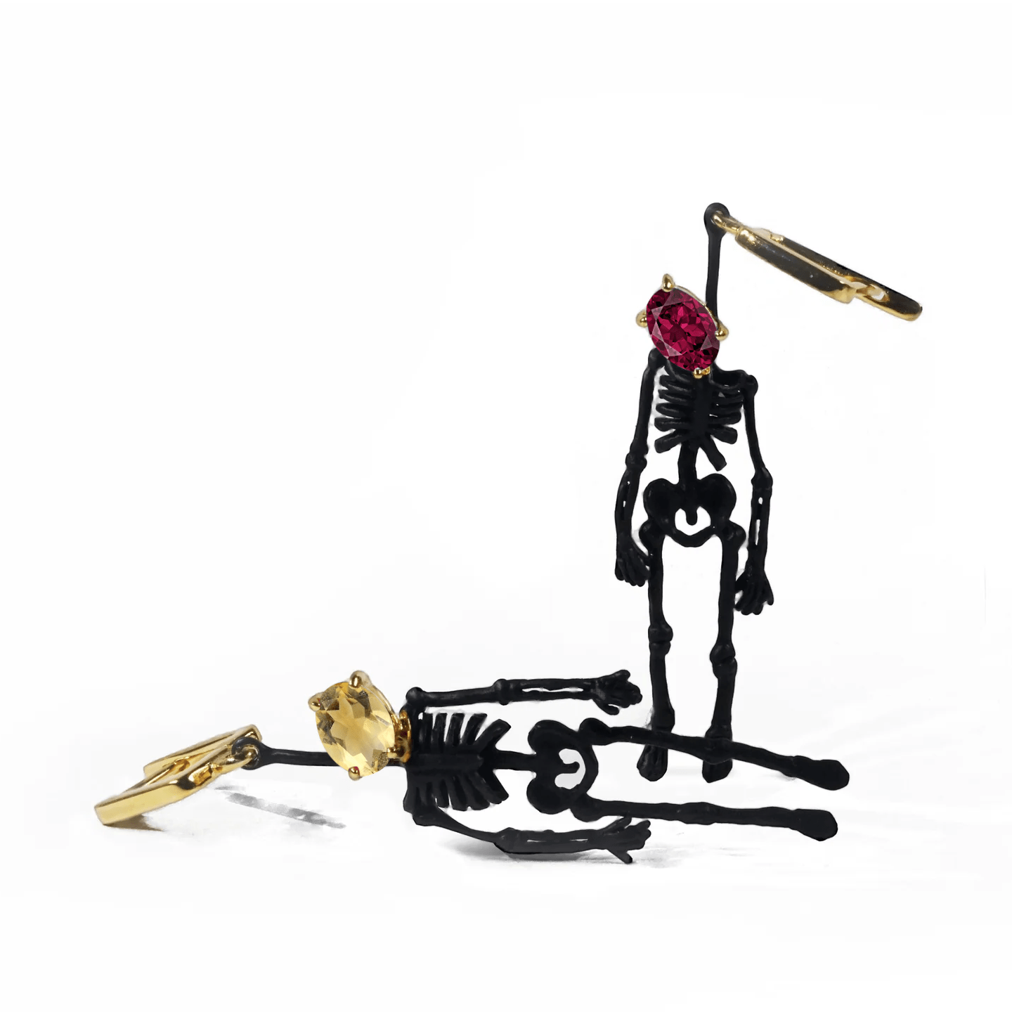 Angleter Skeleton Earrings Co-Designed with Custom Gemstone & Plating Options: Blue Topaz, Citrine, Sapphire, Ruby, Black or White Rhodium, Gold, Anthracite