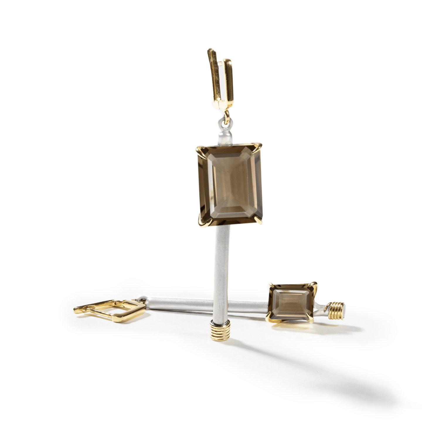 Trane Asymmetric Earrings Personalized & Co-Designed with Gemstone & Plating Options: Citrine, Blue Topaz, Amethyst, Smoky Quartz, Lemon Quartz, Black or White Rhodium, Gold