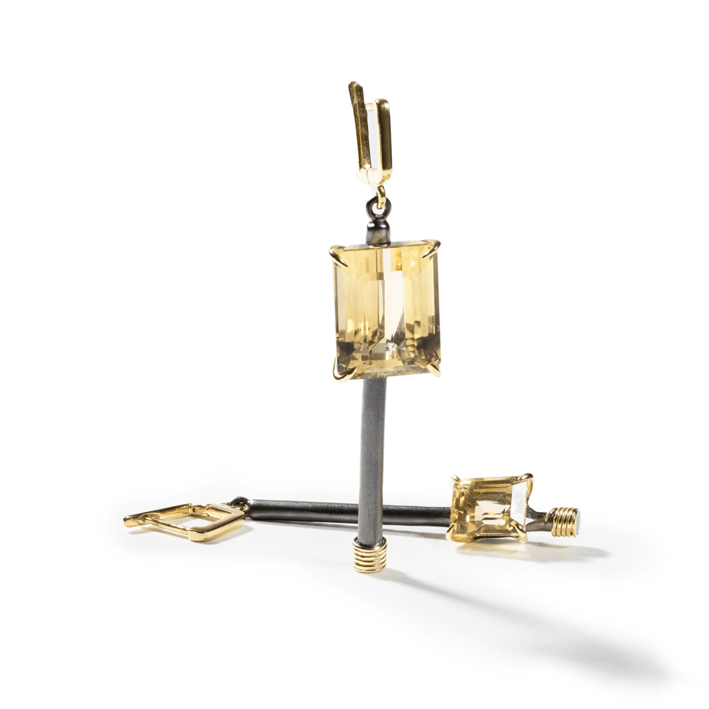 Trane Asymmetric Earrings Personalized & Co-Designed with Gemstone & Plating Options: Citrine, Blue Topaz, Amethyst, Smoky Quartz, Lemon Quartz, Black or White Rhodium, Gold