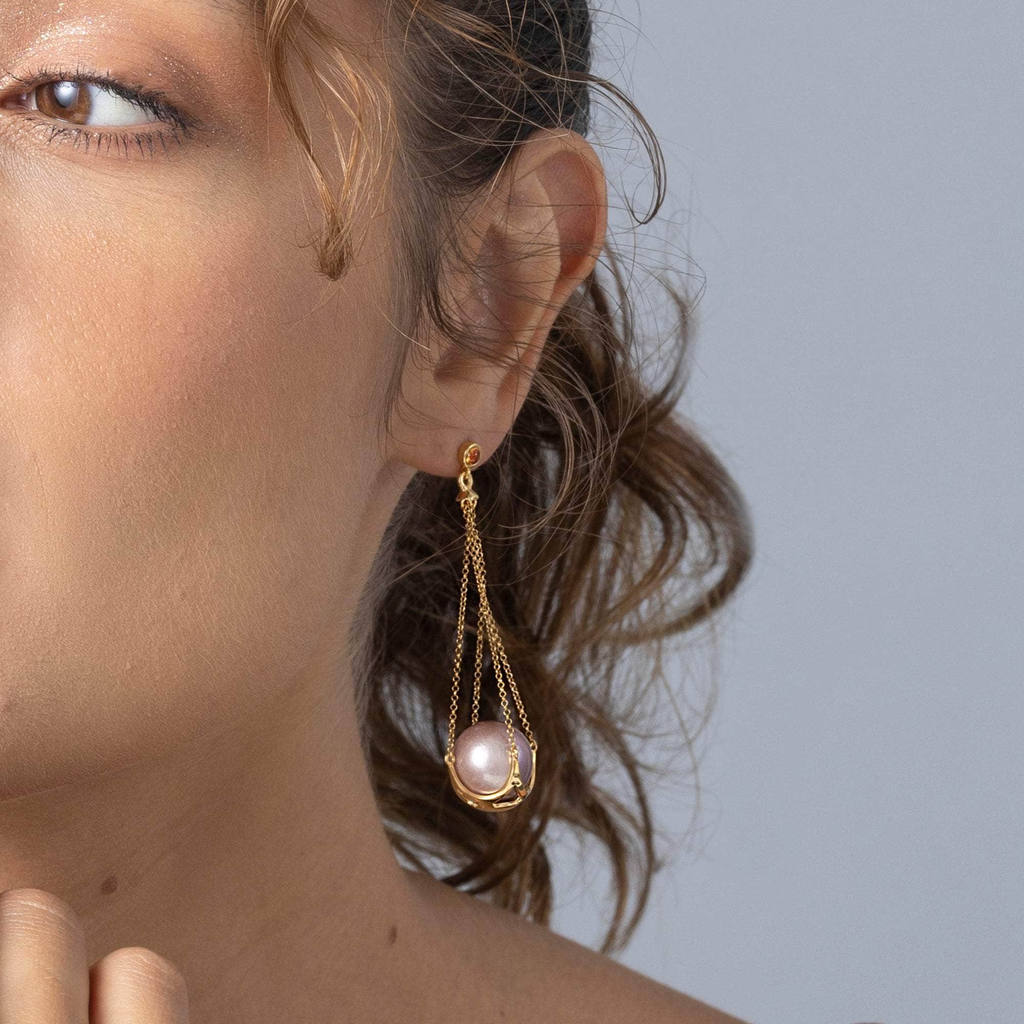 Lune Purple Pearl and Orange Sapphire Earrings (Gold 18K) GERMAN KABIRSKI