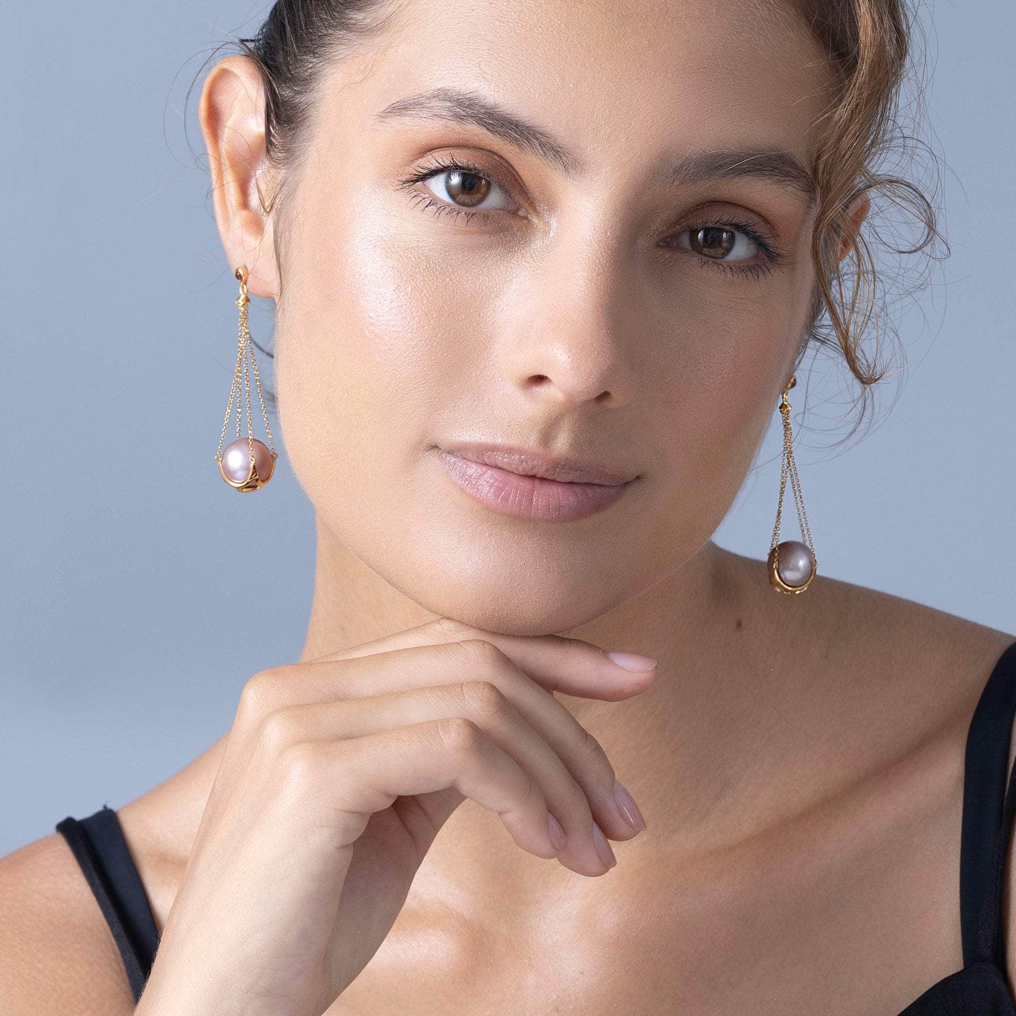 Lune Purple Pearl and Orange Sapphire Earrings (Gold 18K) GERMAN KABIRSKI