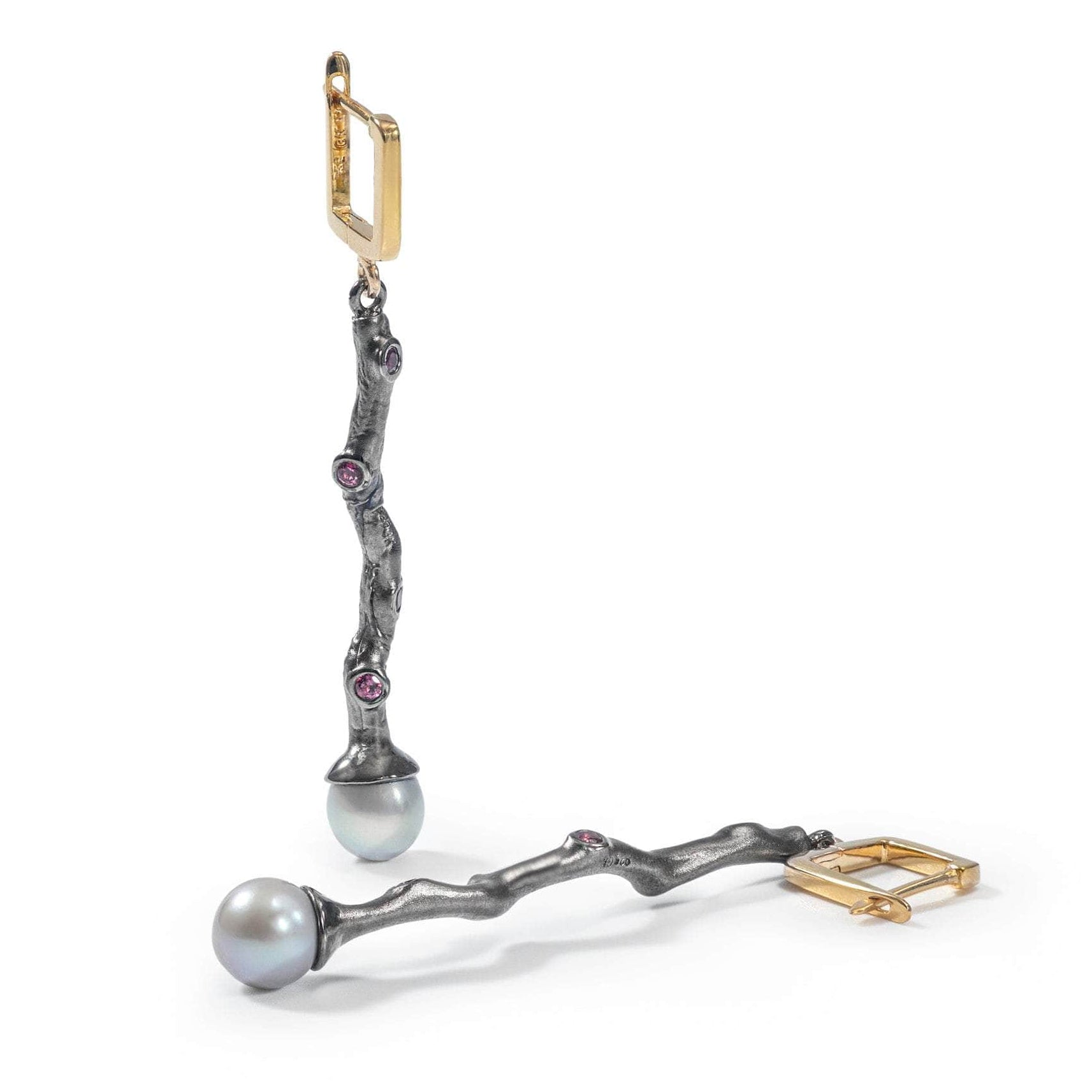 Linnie Gray Pearl and Rhodolite Earrings GERMAN KABIRSKI