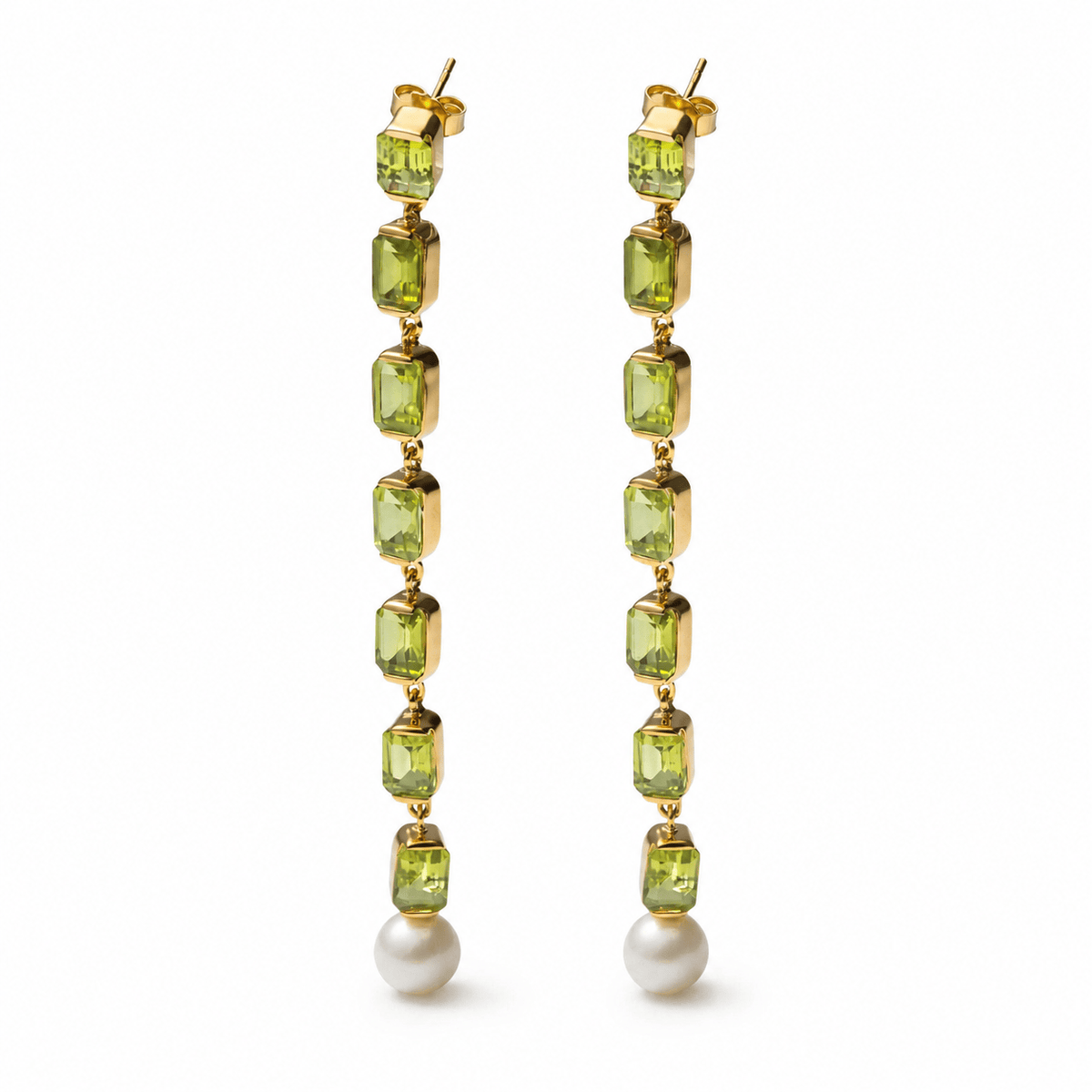 Vera Silver Earrings with Peridot & Pearl Plated in 18K Gold - Symmetric (M)
