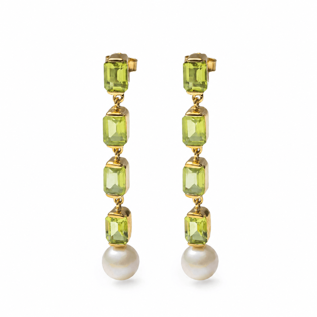 Vera Silver Earrings with Peridot & Pearl Plated in 18K Gold - Symmetric (S)