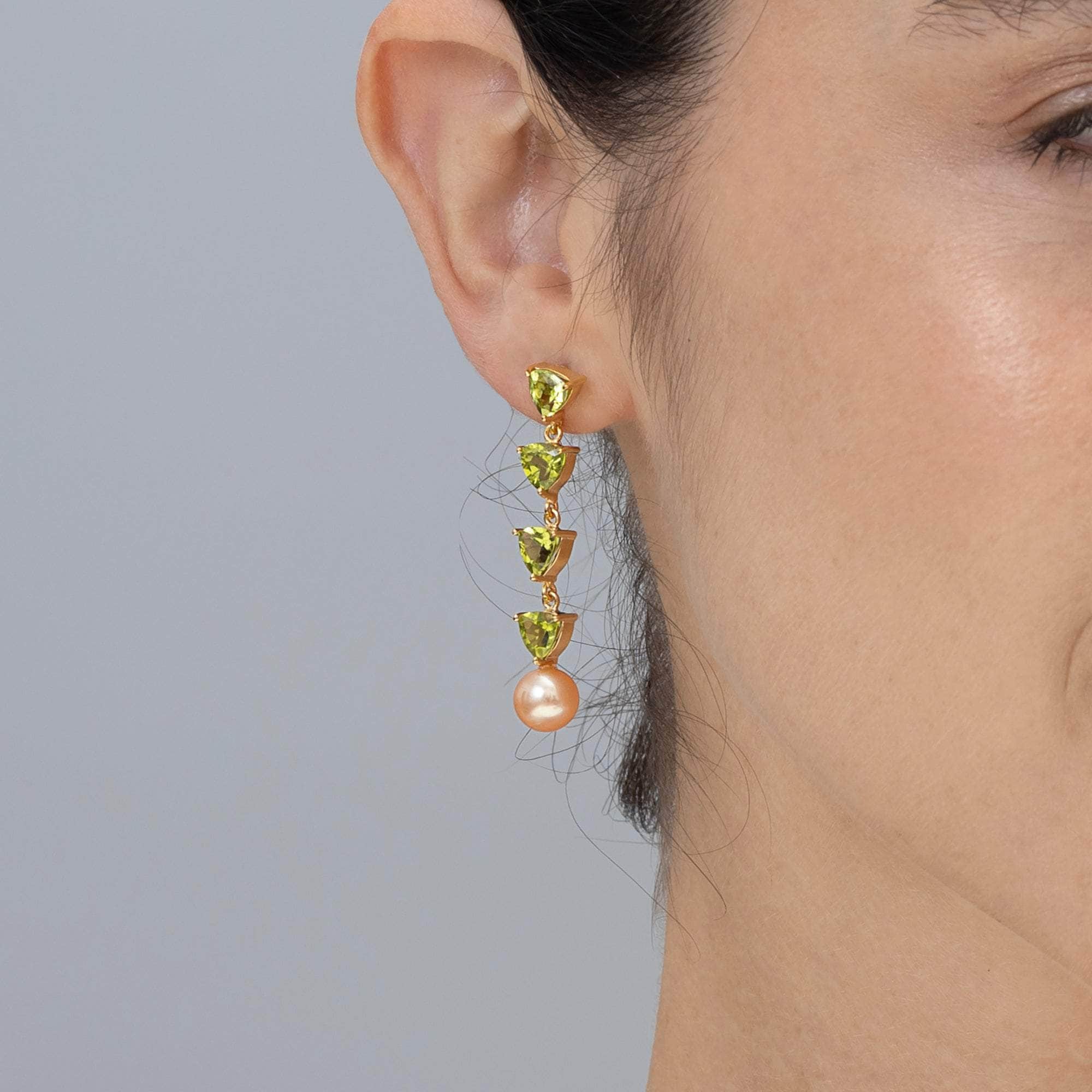 Mikko Symmetric Peridot and Freshwater Pearl Earrings