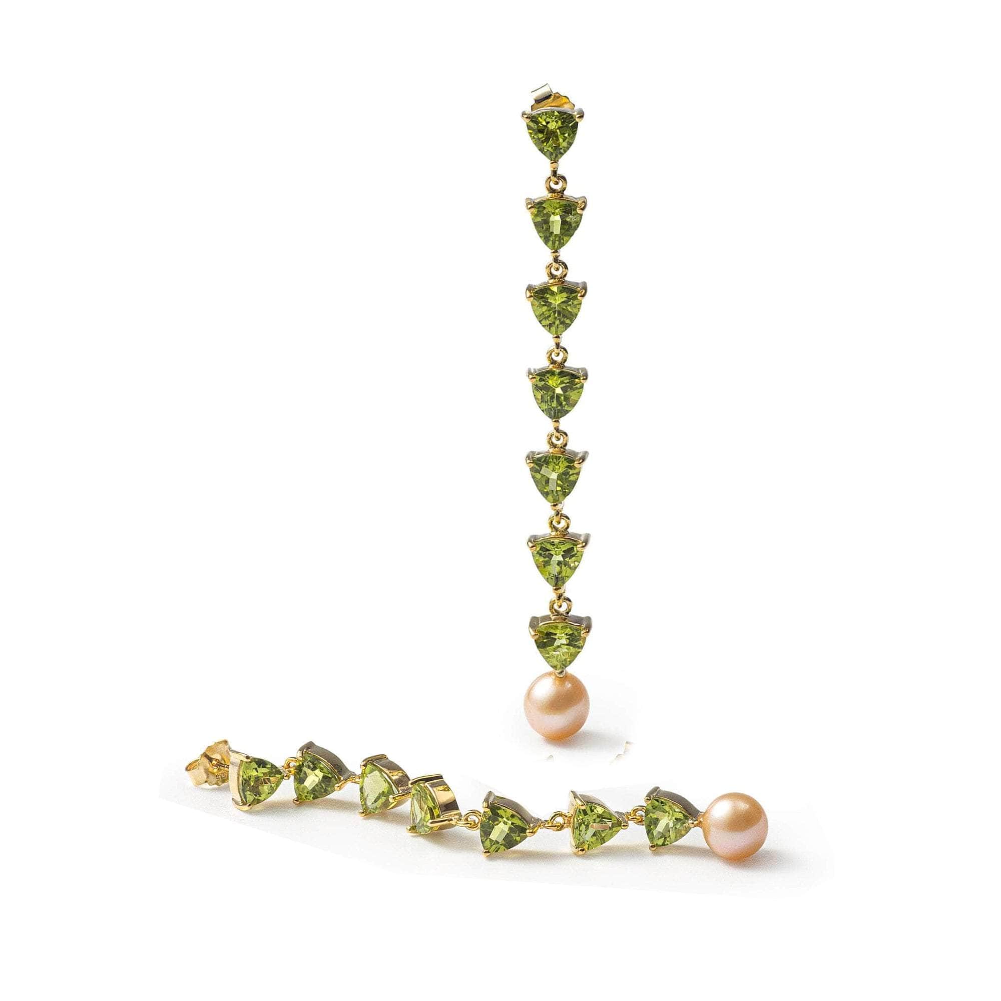 Mikko Symmetric Trillion-Cut Peridot and Freshwater Pearl Earrings