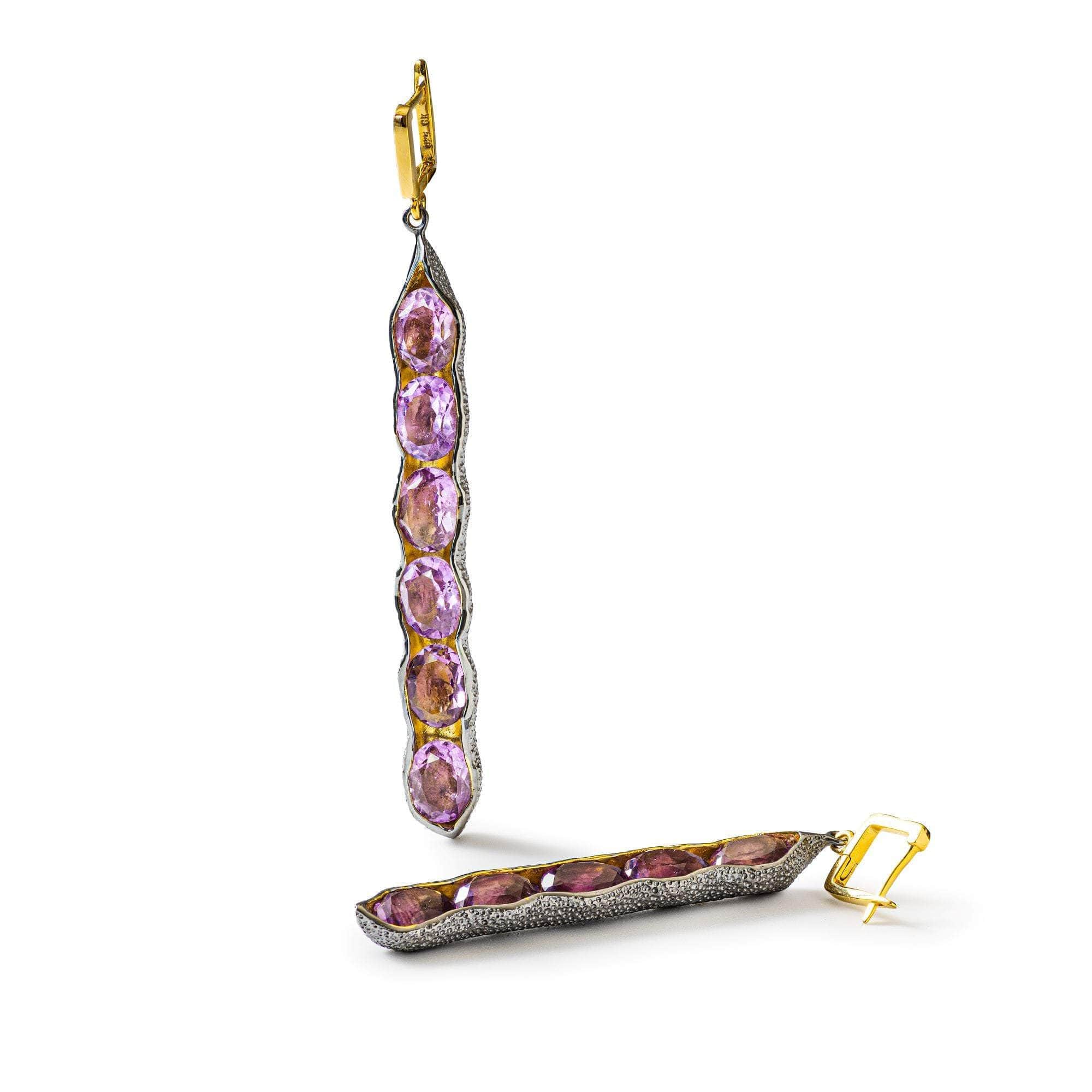 Chimey Asymmetric Natural Amethyst Earrings in 18K Gold & Black Rhodium-Plated Silver