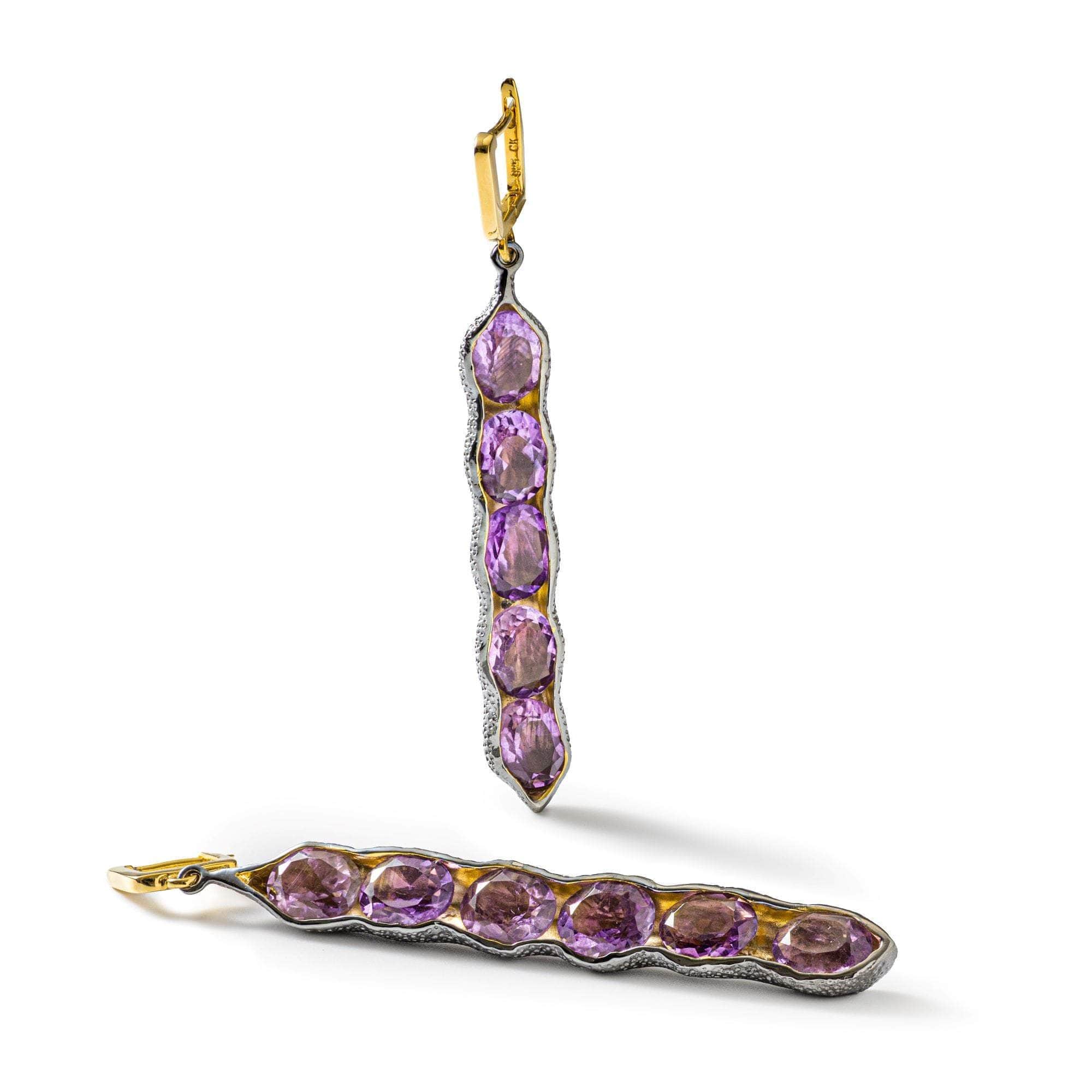 Chimey Asymmetric Natural Amethyst Earrings in 18K Gold & Black Rhodium-Plated Silver