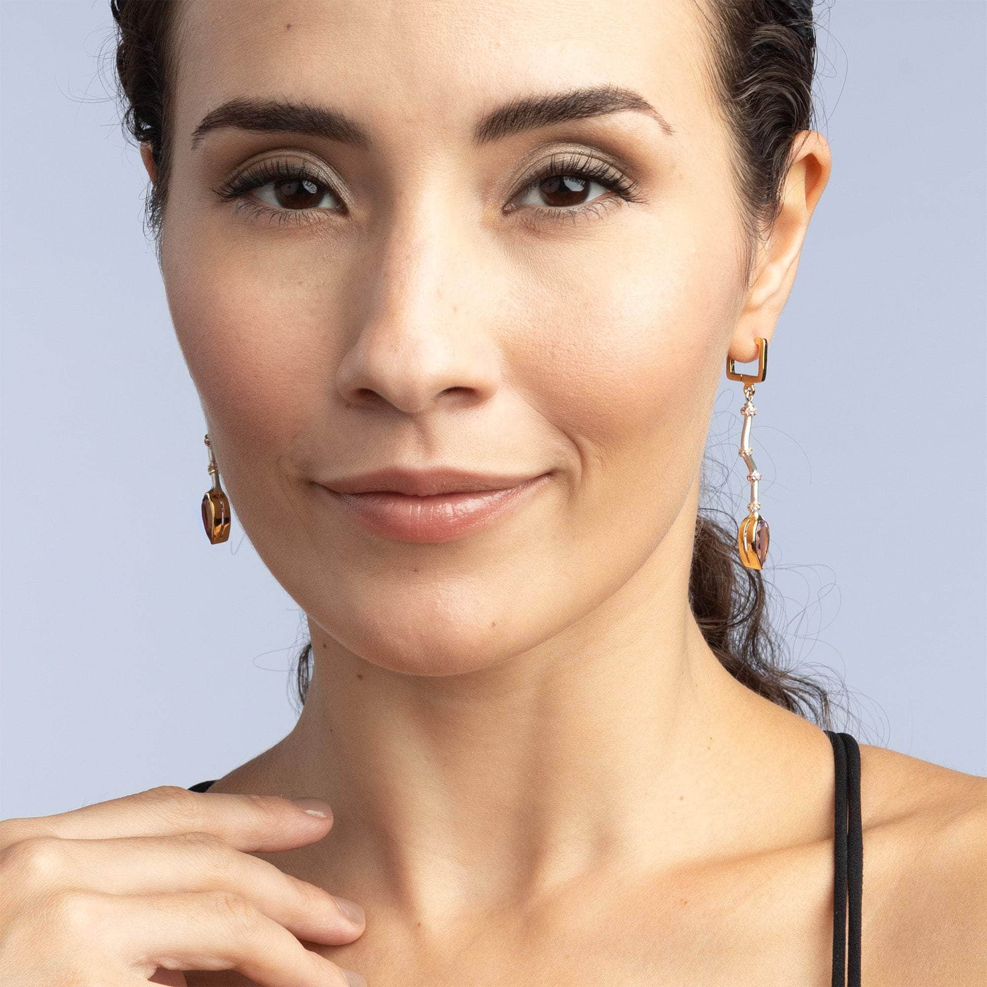 Osmotar Modern Asymmetric Earrings with Natural Amethyst in 925 Sterling Silver (White Rhodium & Gold-Plated)