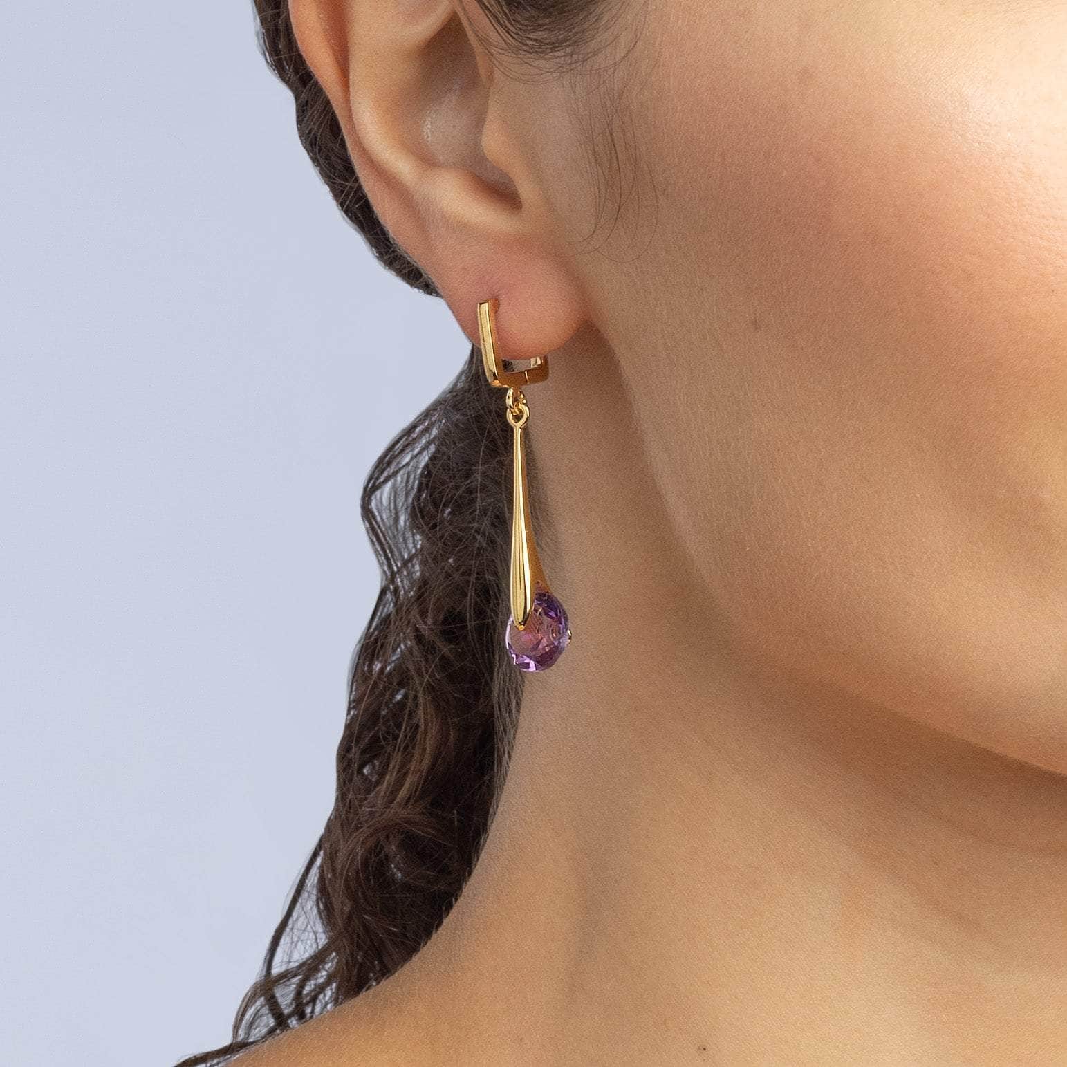 Varuni Iconic Design Gold-Plated Silver Earrings with Natural Amethyst