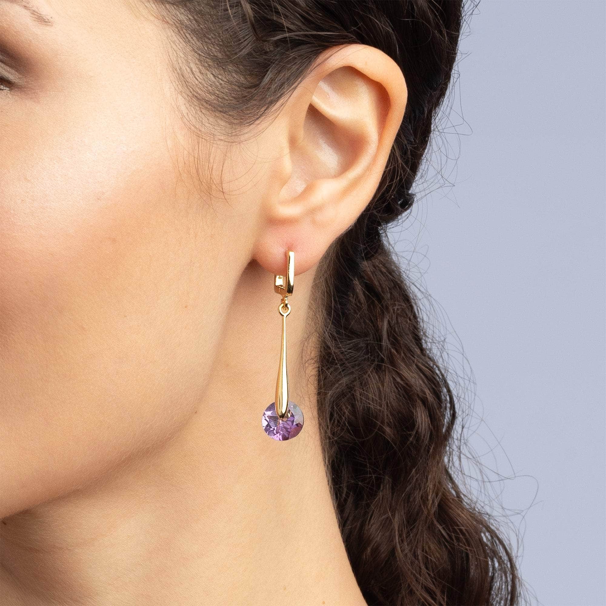 Varuni Iconic Design Gold-Plated Silver Earrings with Natural Amethyst
