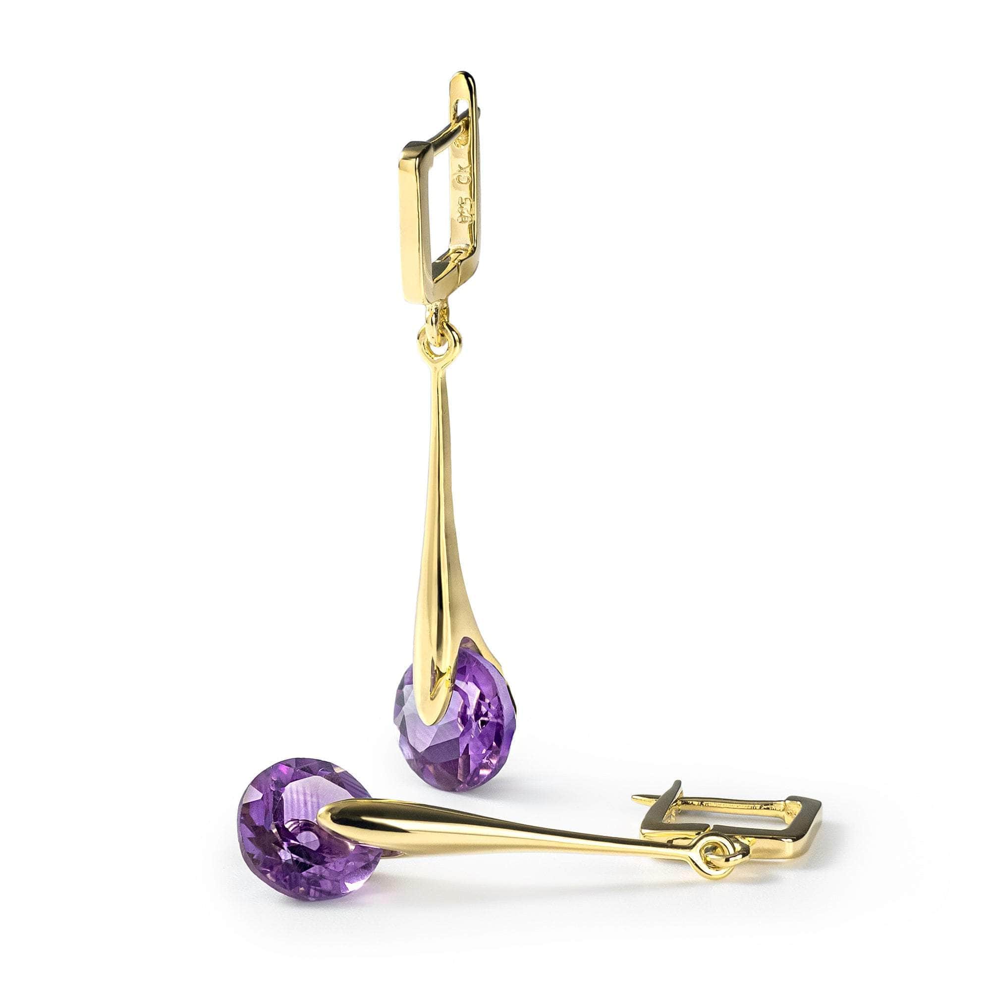Varuni Iconic Design Gold-Plated Silver Earrings with Natural Amethyst