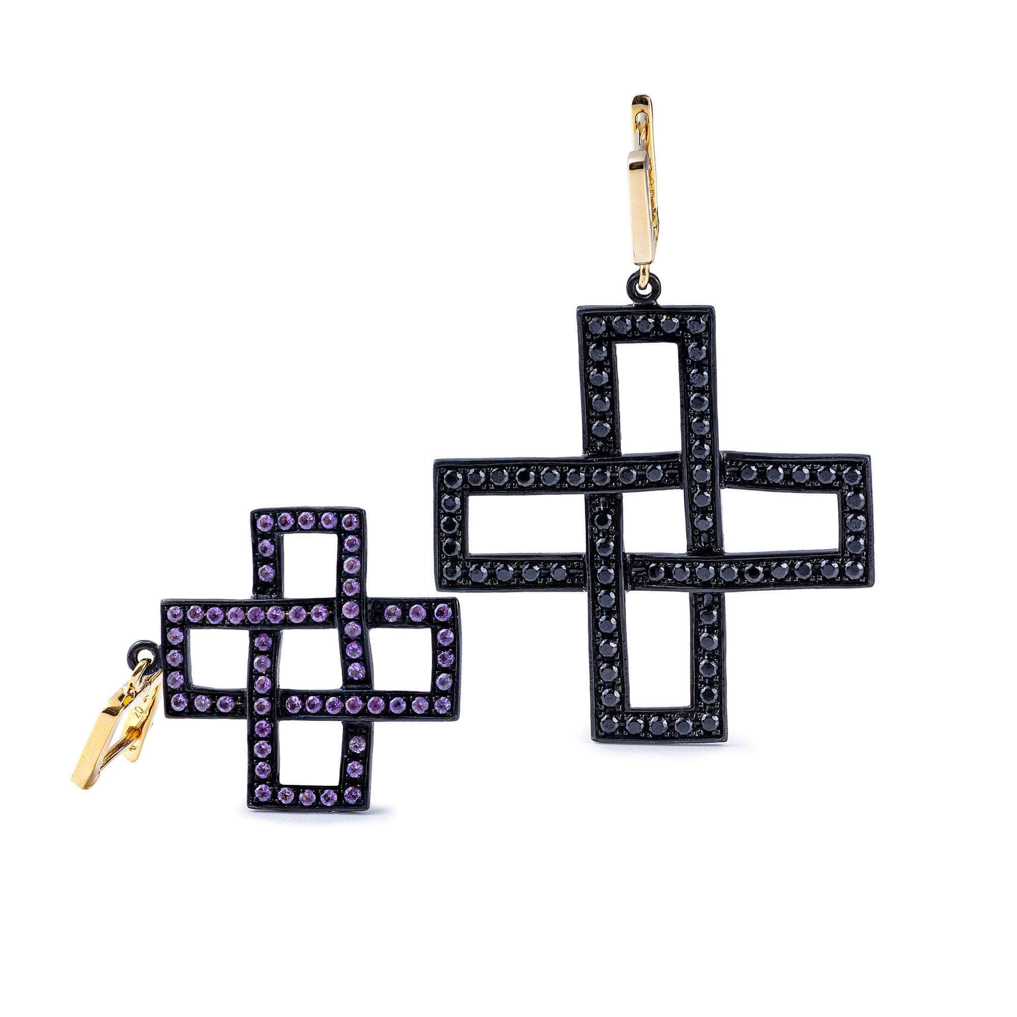 Khepri Asymmetric Natural Spinel and Amethyst Designer Earrings in 925 Sterling Silver