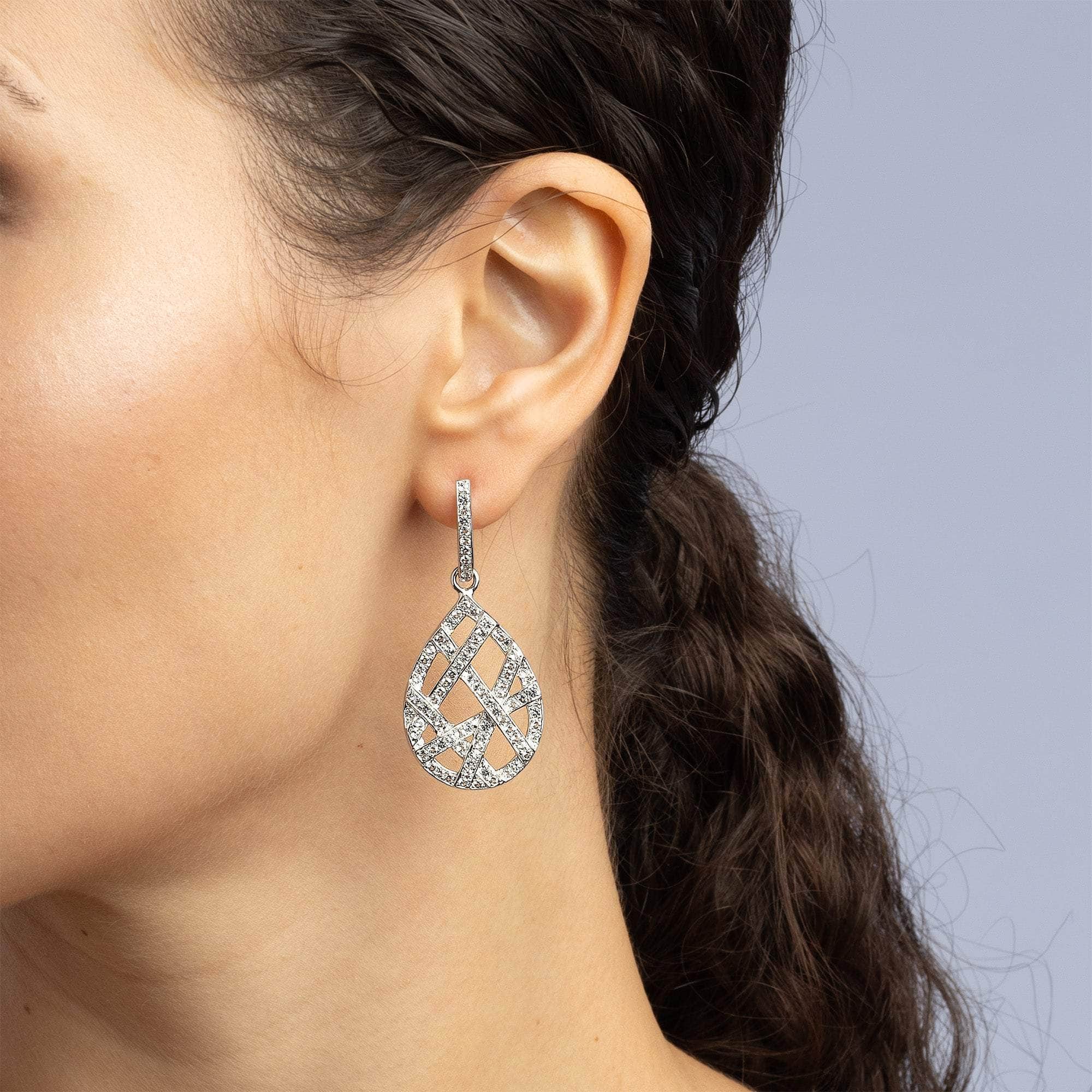 Diafora White Topaz & Black Spinel Dangle Earrings in 925 Sterling Silver