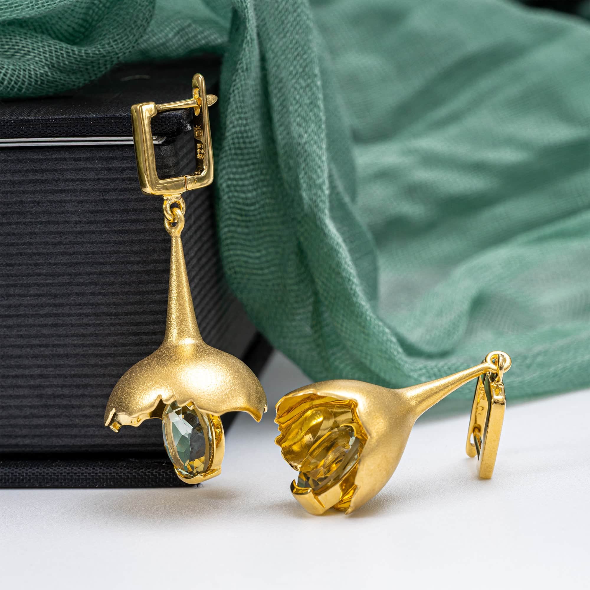 Gobl Core Sculptural Bell Earrings in Sterling Silver with Green Amethyst