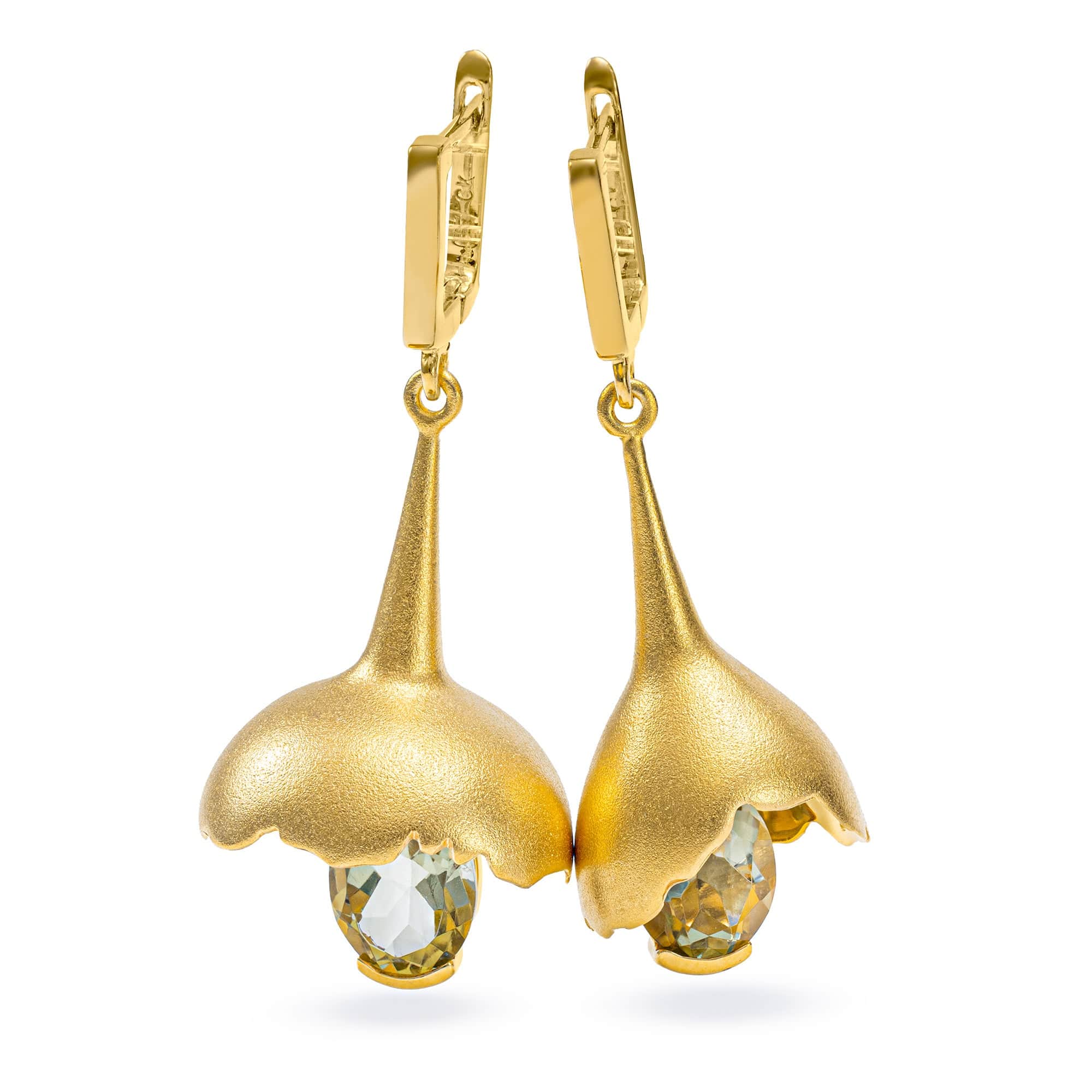 Gobl Core Sculptural Bell Earrings in Sterling Silver with Green Amethyst