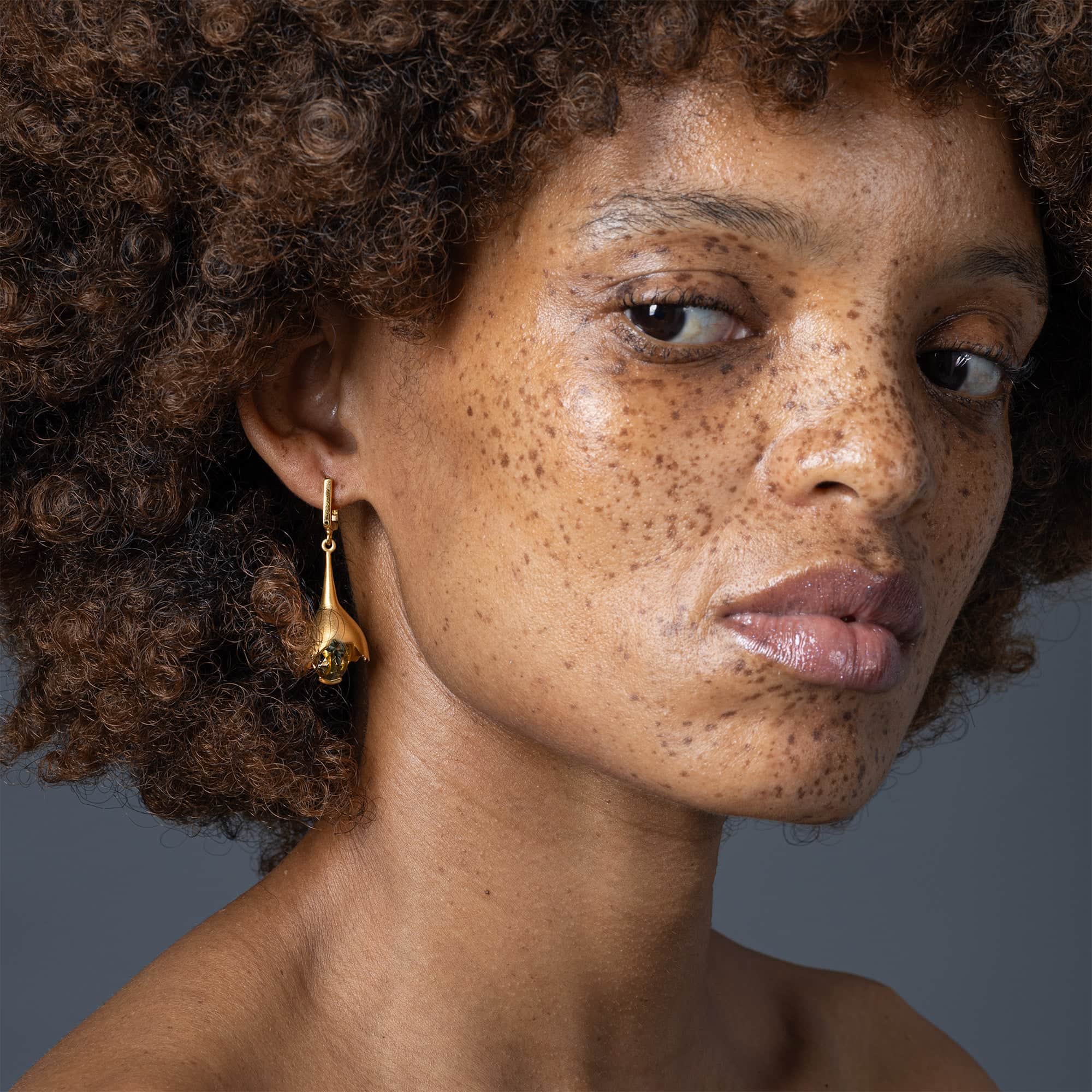 Gobl Core Sculptural Bell Earrings in Sterling Silver with Green Amethyst