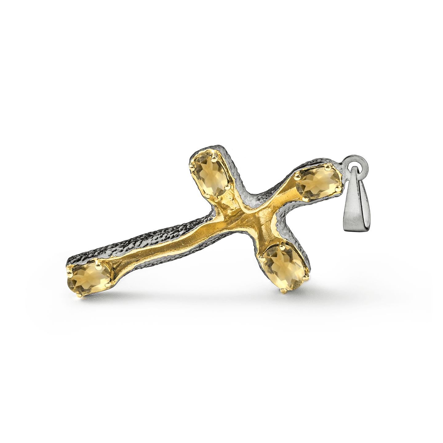 Friling Cross Pendant Personalized & Co-Designed with Custom Options: Blue Topaz, Rhodolite, Chrome Diopside, Citrine, Smoky Quartz, Garnet, Black or White Rhodium, Anthracite, Gold