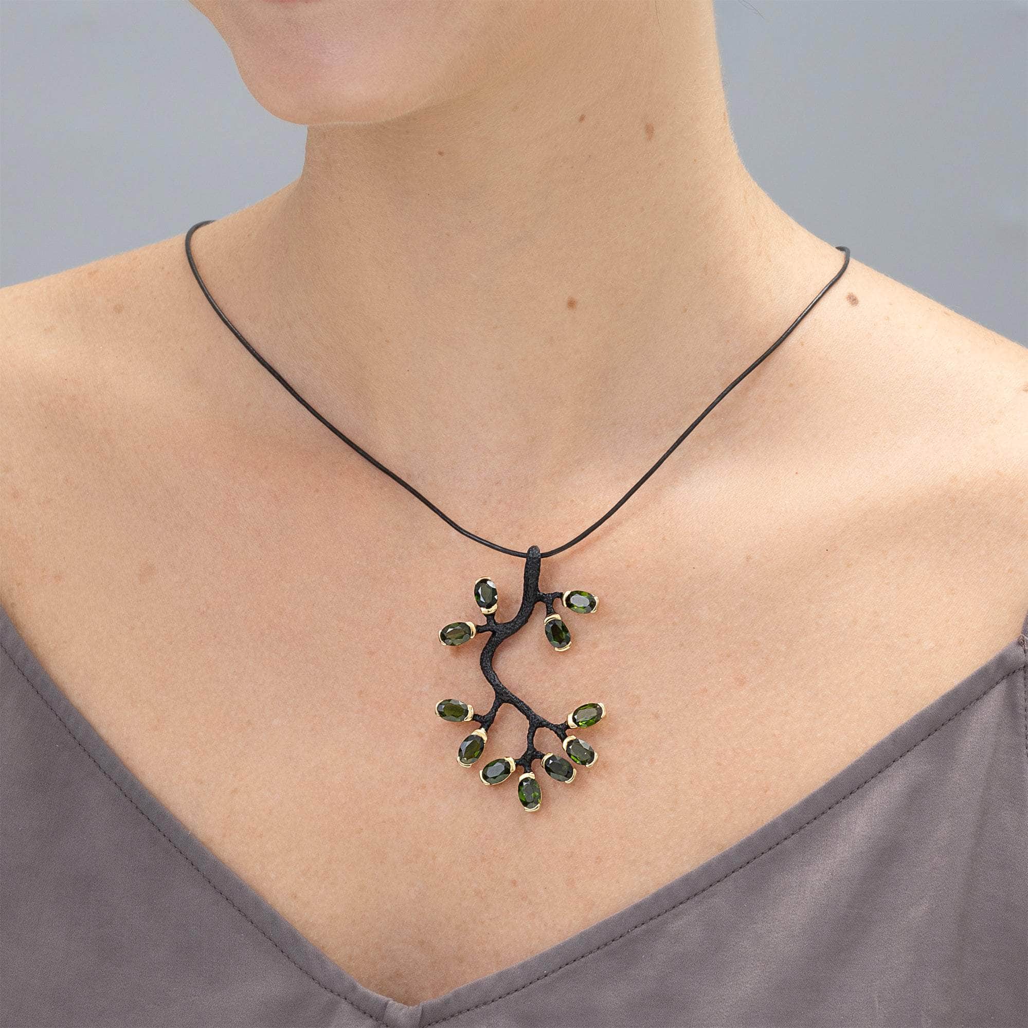 Lohata Green Branch Sterling Silver Pendant with Natural Chrome Diopside