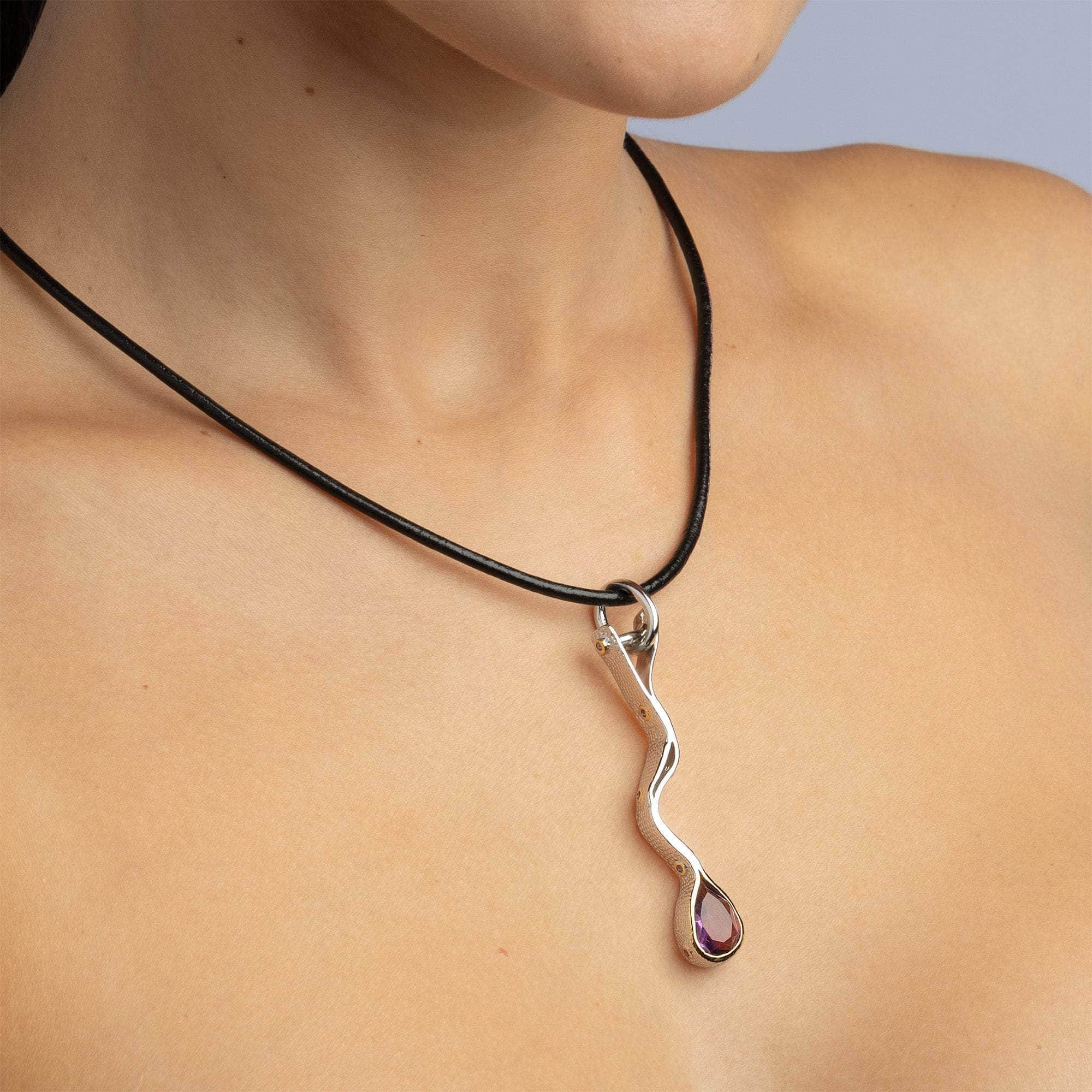 Susen Sterling Silver Designer Pendant with Natural Pear-cut Amethyst